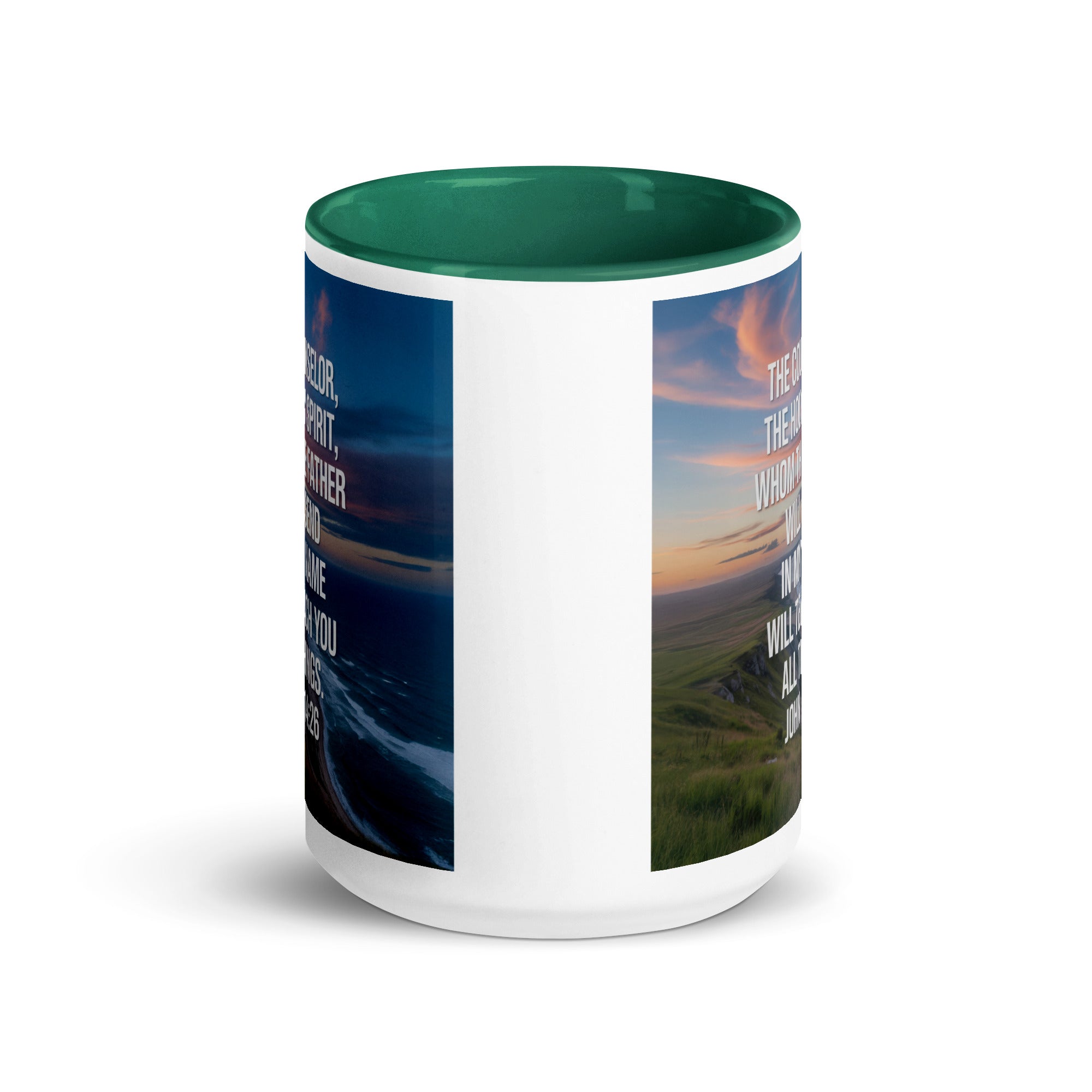 John 14:26 Bible Verse will teach White Ceramic Mug with Color Inside