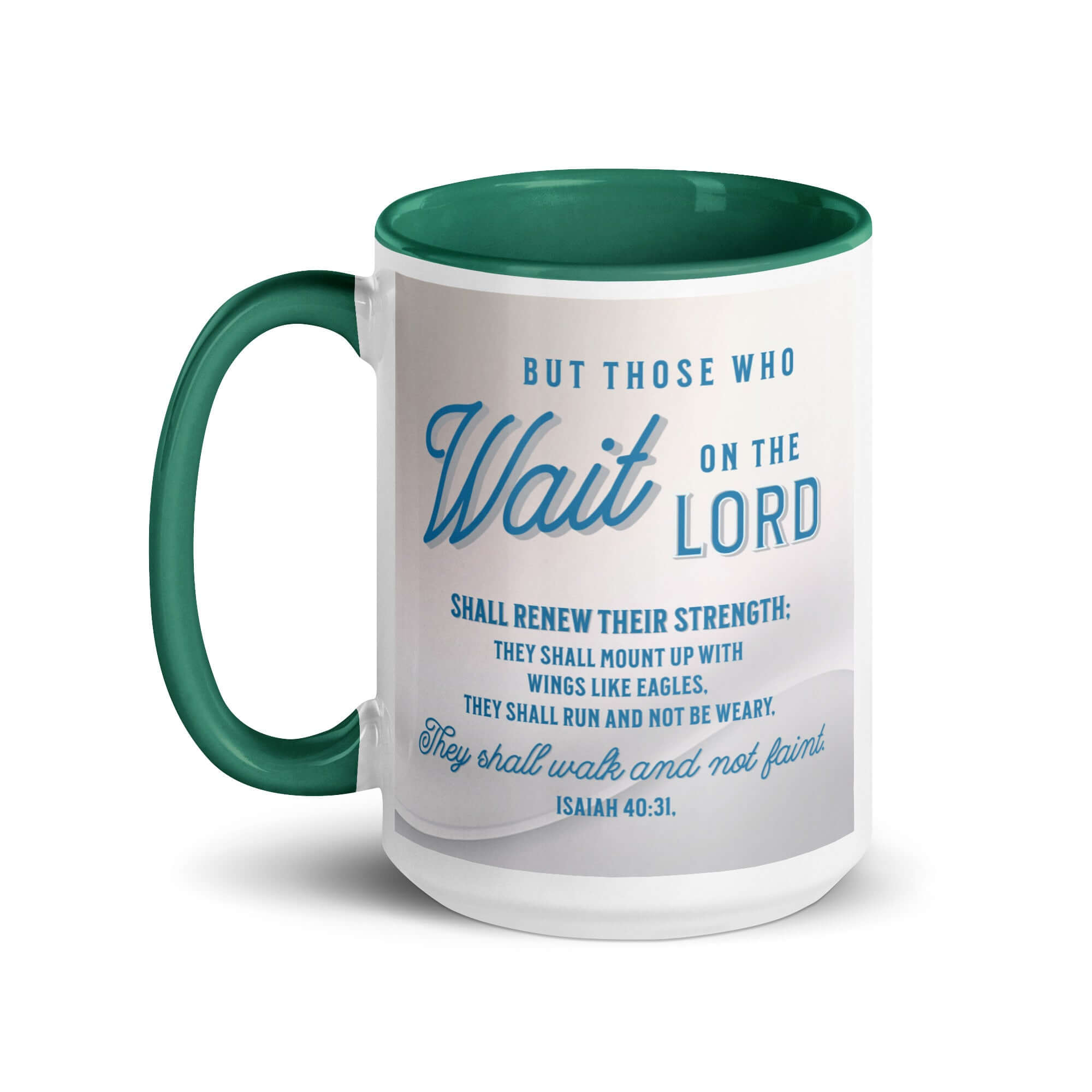 Isaiah 40:31 Bible Verse, Wings like Eagles White Ceramic Mug with Color Inside