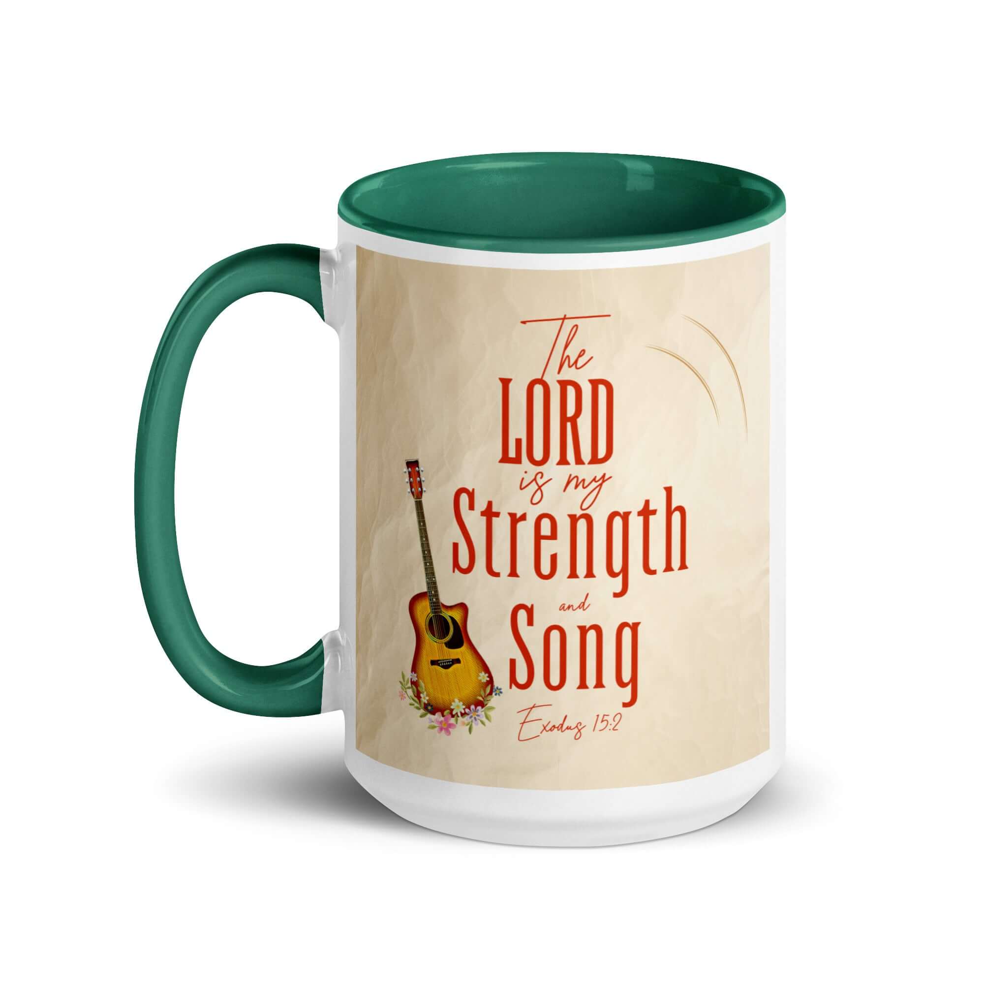 Exodus 15:2 Bible Verse, The LORD is my strength White Ceramic Mug with Color Inside