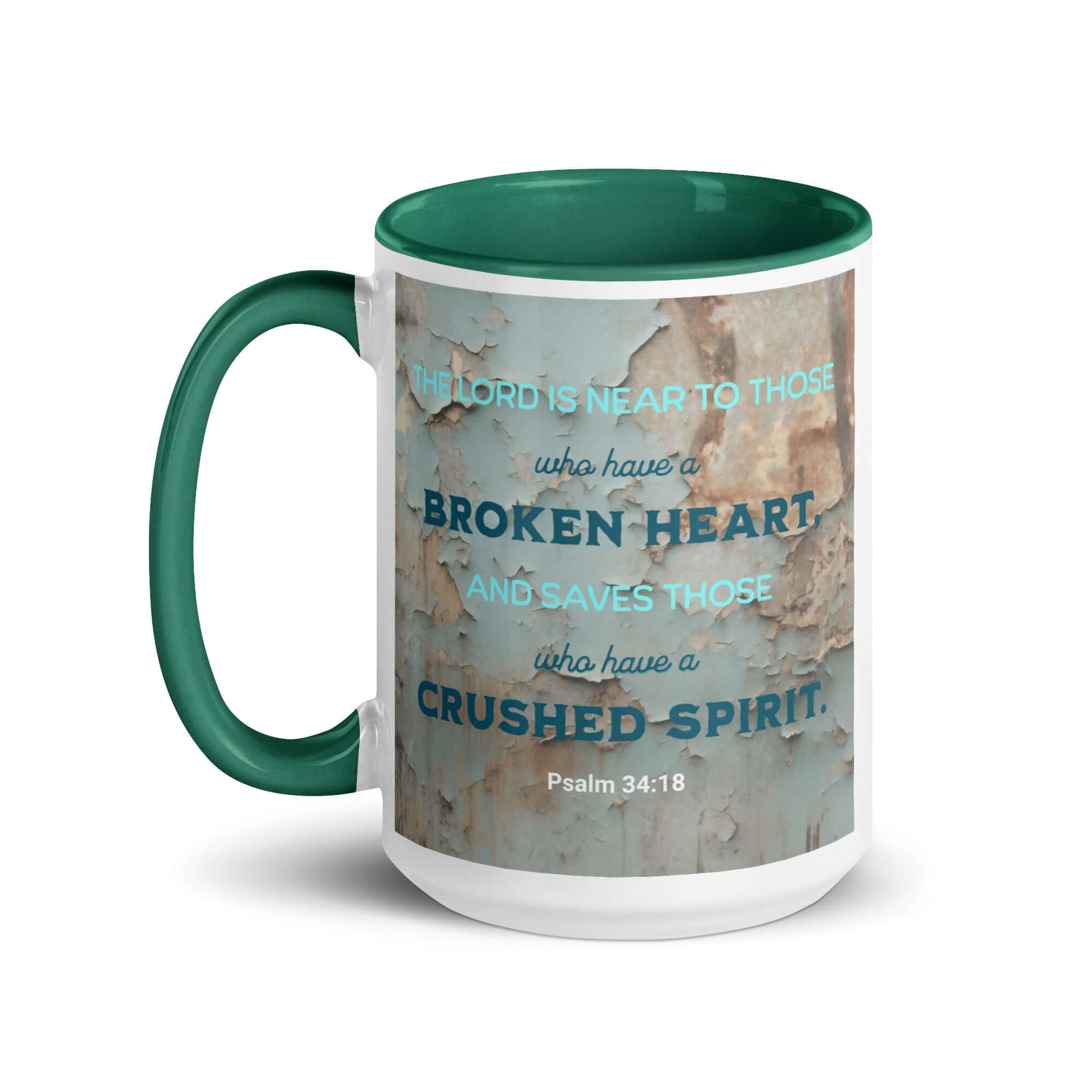 Psalm 34:18 Bible Verse, The LORD is Near White Ceramic Mug with Color Inside