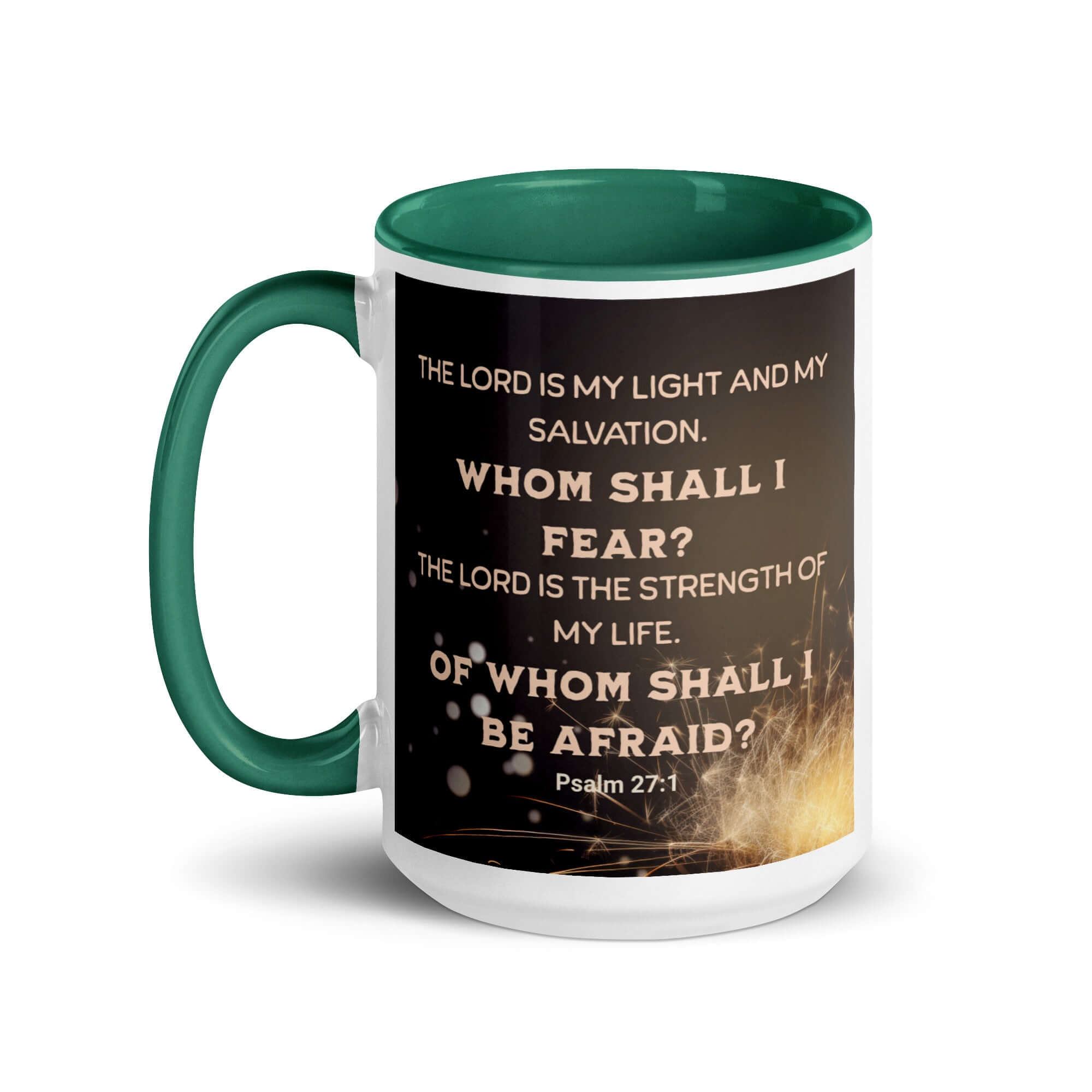 Psalm 27:1 Bible Verse, The LORD is My Light White Ceramic Mug with Color Inside