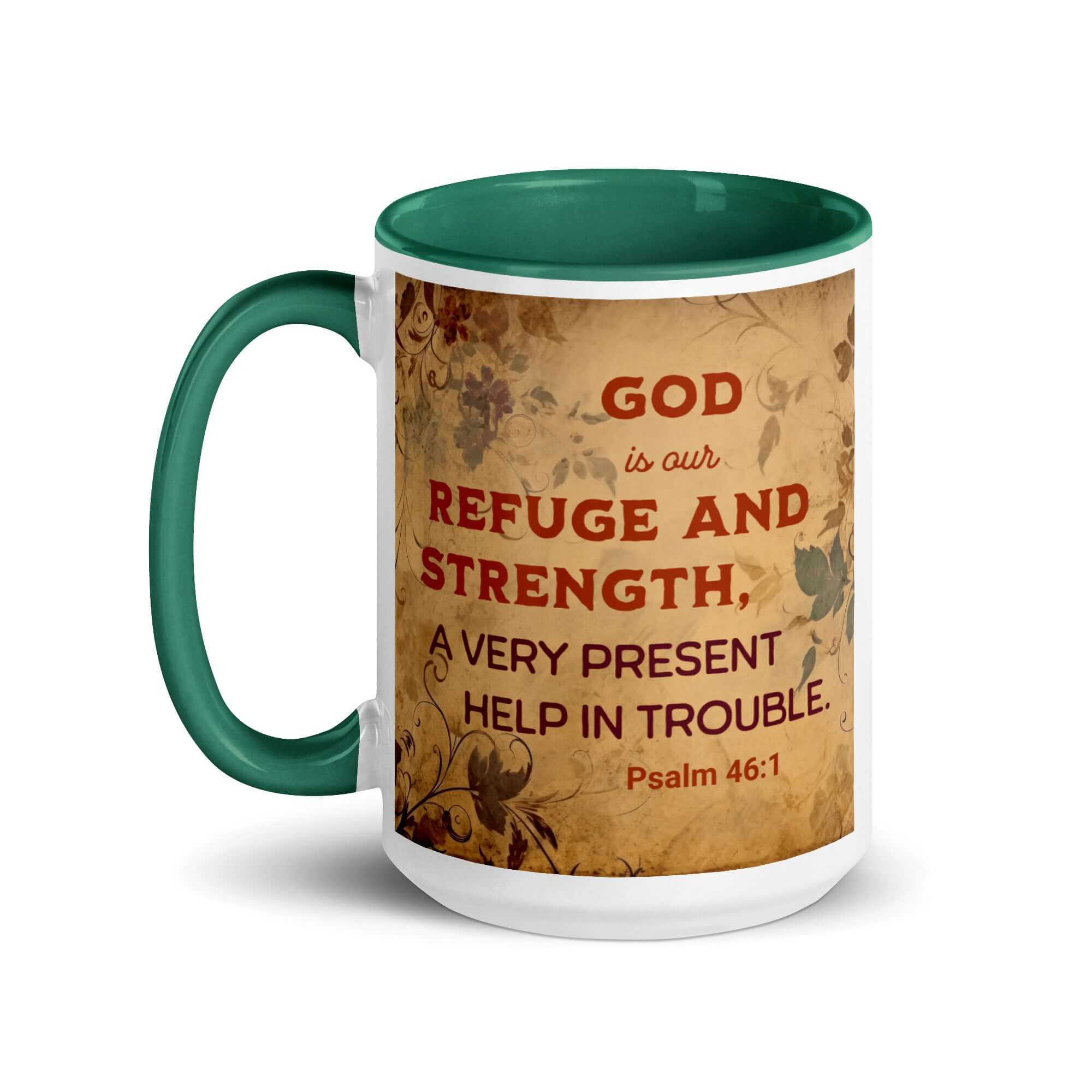 Psalm 46:1 Bible Verse, God is Our Refuge White Ceramic Mug with Color Inside