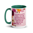 John 3:16 Bible Verse, For God So Loved White Ceramic Mug with Color Inside