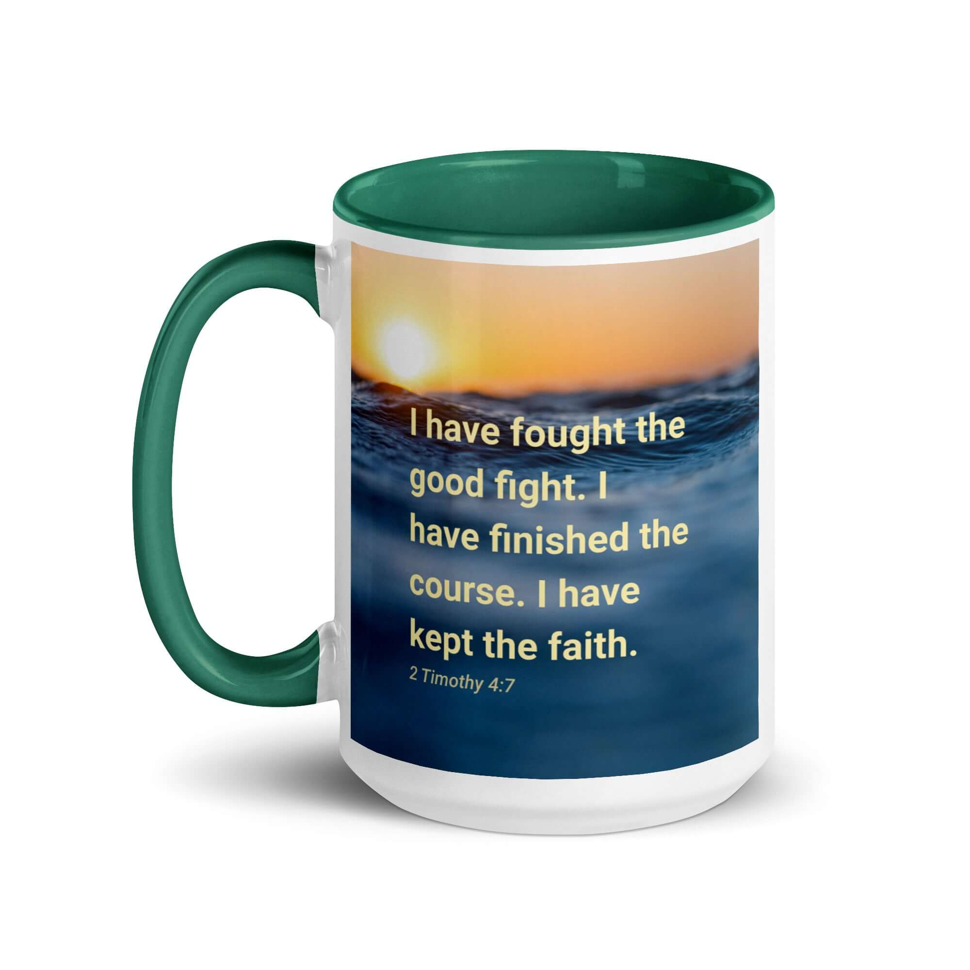 2 Timothy 4:7 Bible Verse, kept the faith White Ceramic Mug with Color Inside