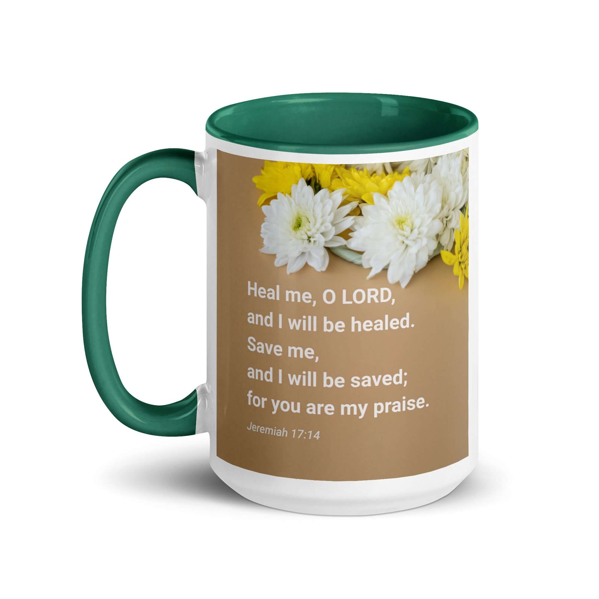 Jeremiah 17:14 Bible Verse, Heal me, O LORD White Ceramic Mug with Color Inside