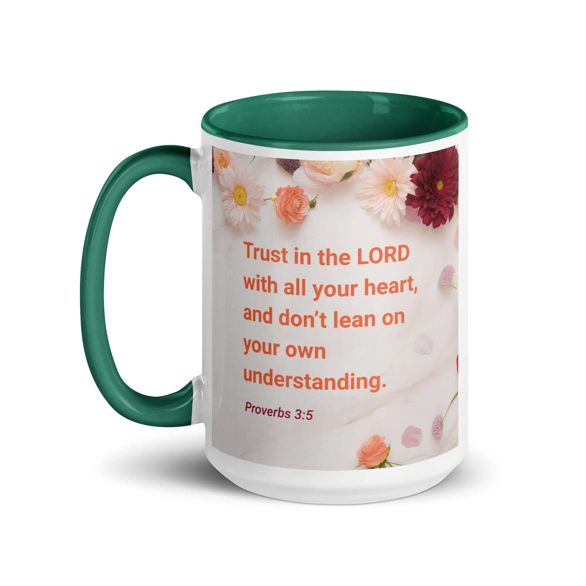Proverbs 3:5 Bible Verse, Trust in the LORD White Ceramic Mug with Color Inside