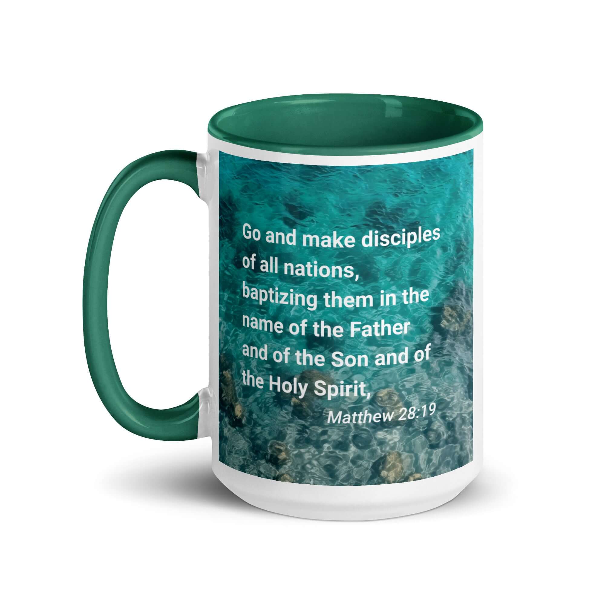 Matthew 28:19 Bible Verse, Make Disciples White Ceramic Mug with Color Inside