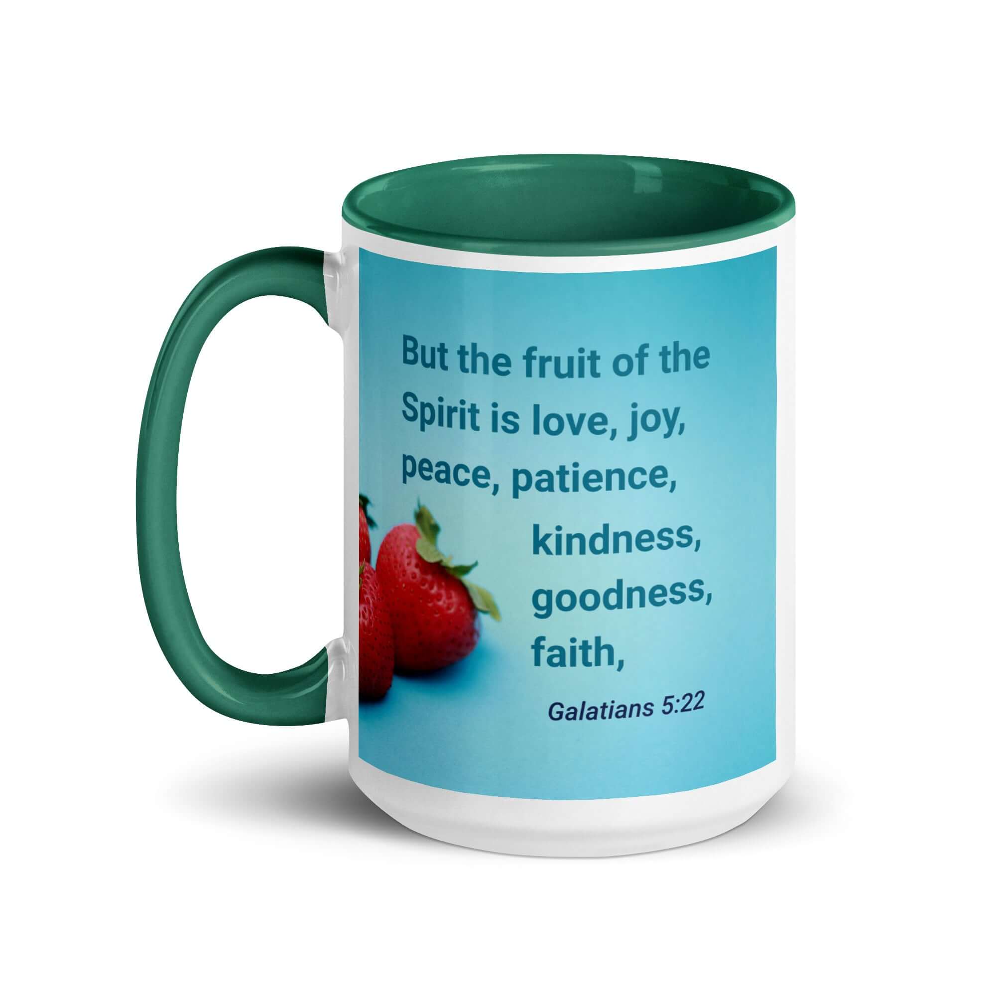 Galatians 5:22 Bible Verse, fruit of the Spirit White Ceramic Mug with Color Inside