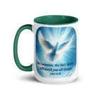 John 14:26 Bible Verse, Holy Spirit Dove White Ceramic Mug with Color Inside
