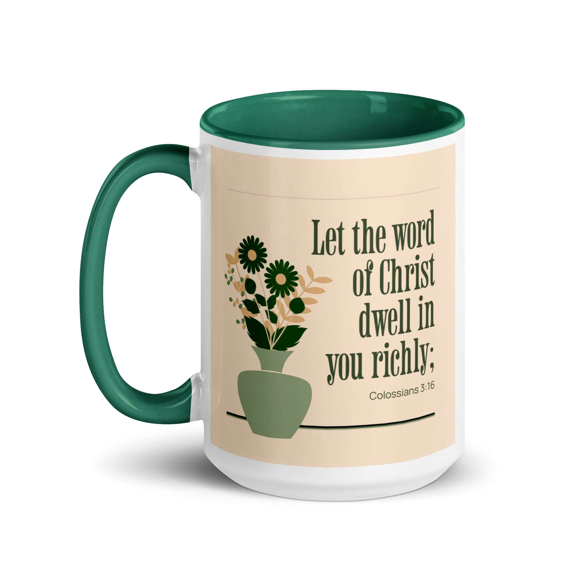 Colossians 3:16 Bible Verse, word of Christ White Ceramic Mug with Color Inside