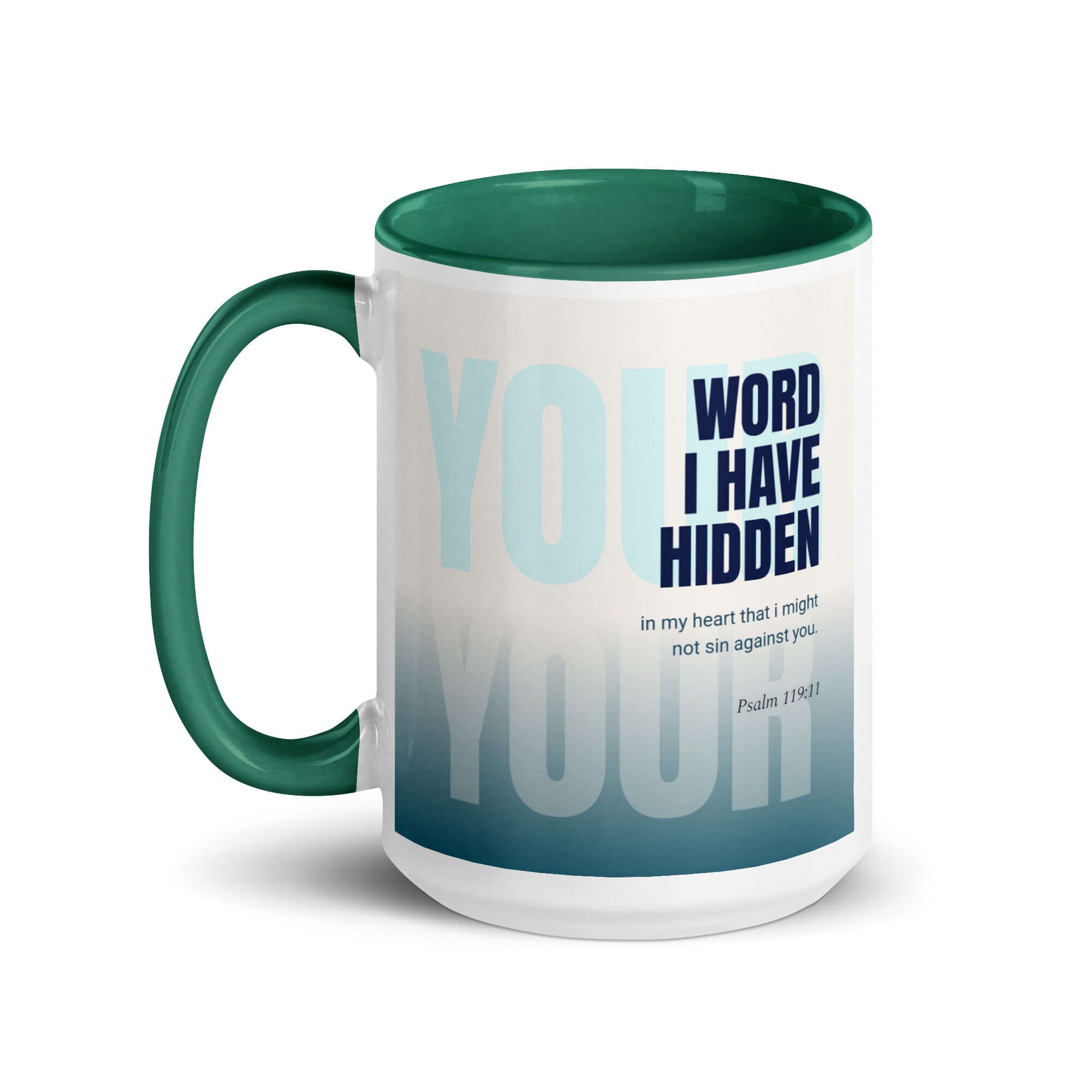 Psalm 119:11 Bible Verse, hidden your word White Ceramic Mug with Color Inside