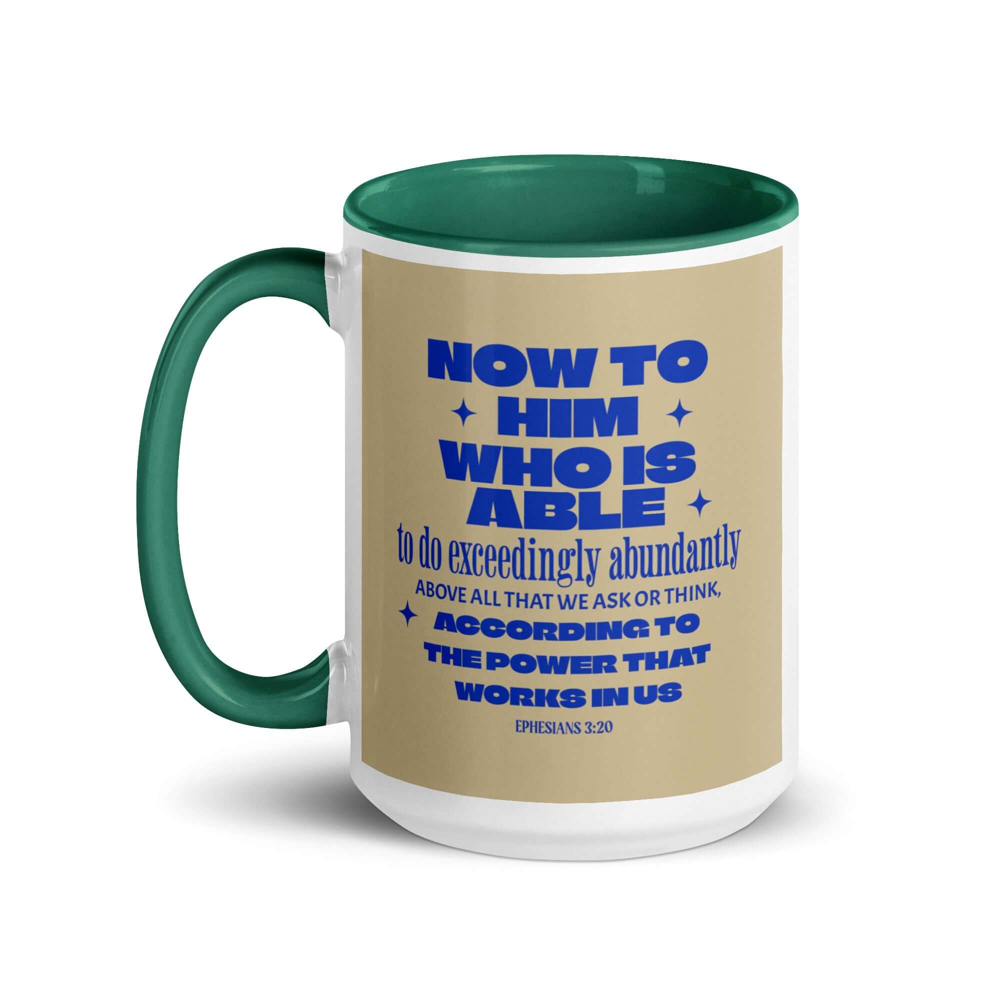 Ephesians 3:20 Bible Verse, power in us White Ceramic Mug with Color Inside