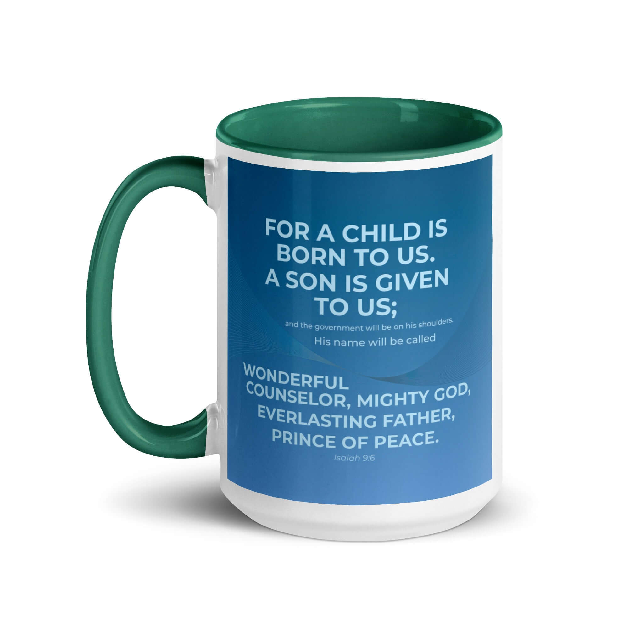 Isaiah 9:6 Bible Verse, Everlasting Father White Ceramic Mug with Color Inside