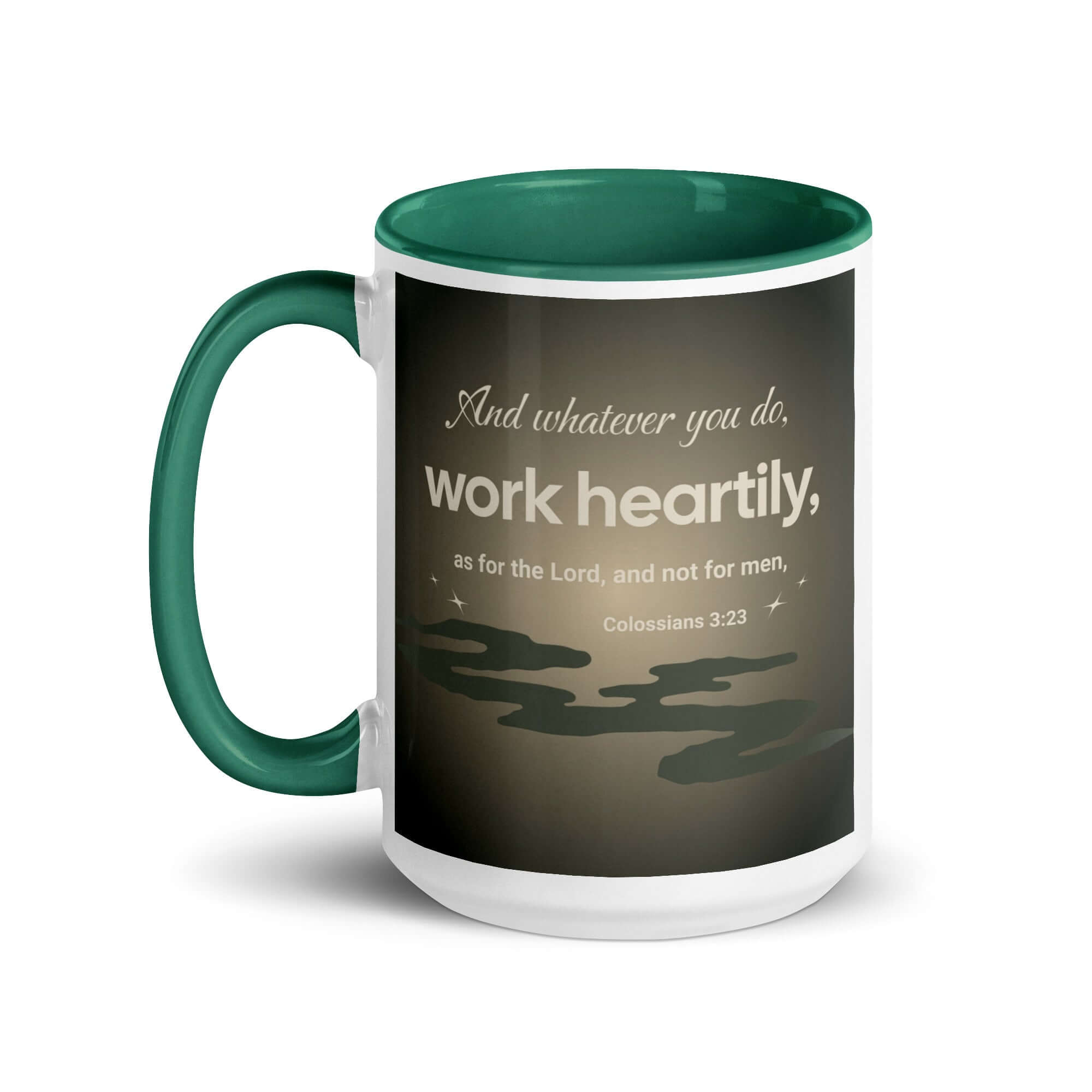 Colossians 3:23 Bible Verse, as for the Lord White Ceramic Mug with Color Inside