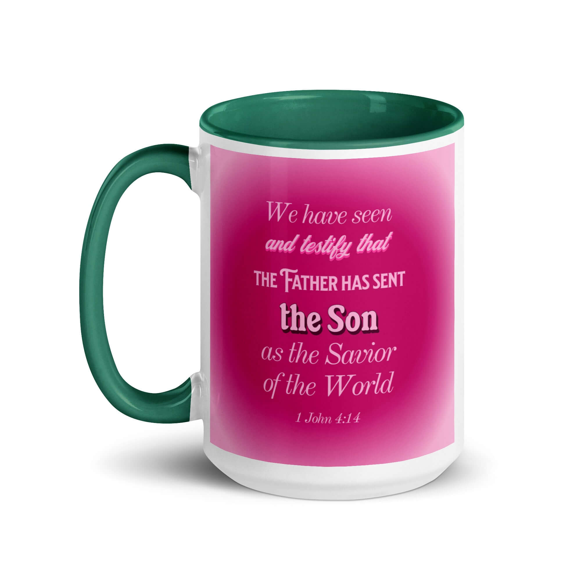 1 John 4:14 Bible Verse, that the Father White Ceramic Mug with Color Inside