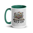 1 John 4:8 Bible Verse, God is Love White Ceramic Mug with Color Inside