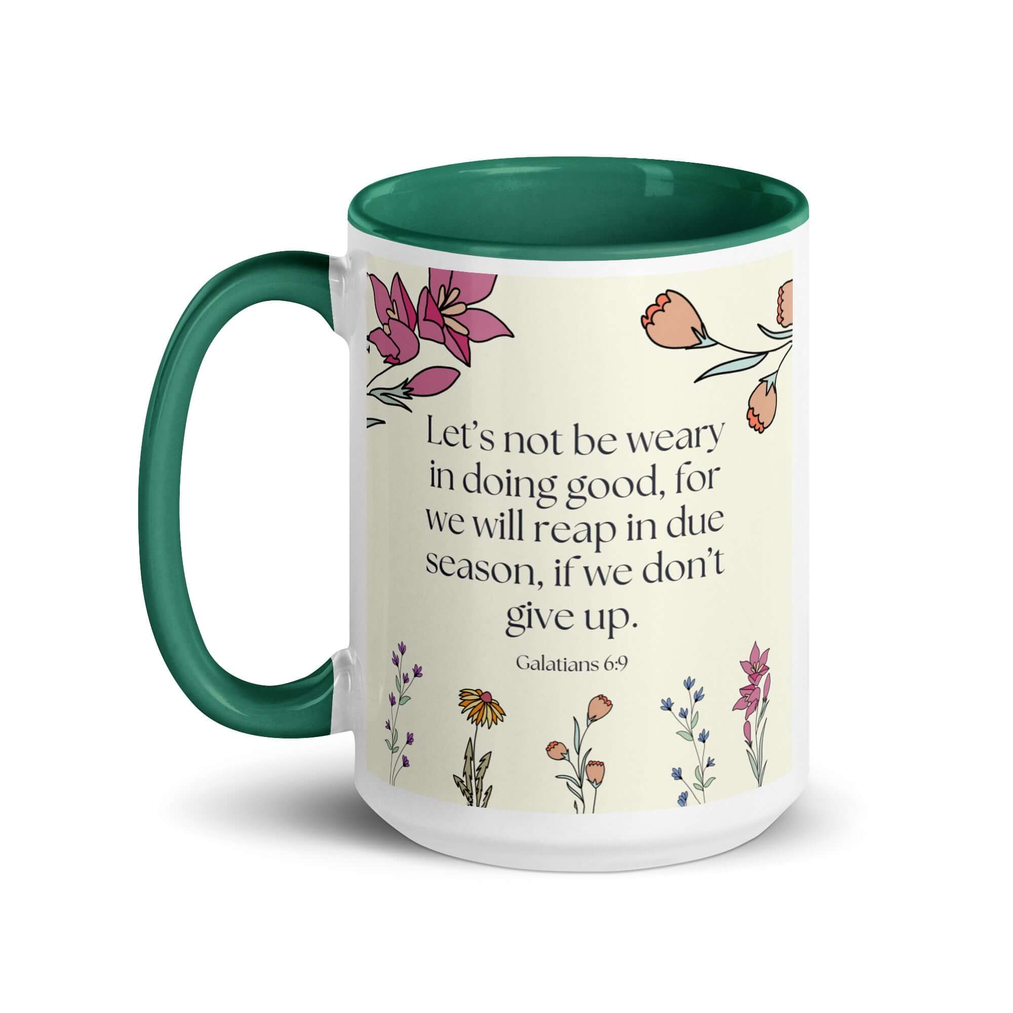Galatians 6:9 Bible Verse, in doing good White Ceramic Mug with Color Inside