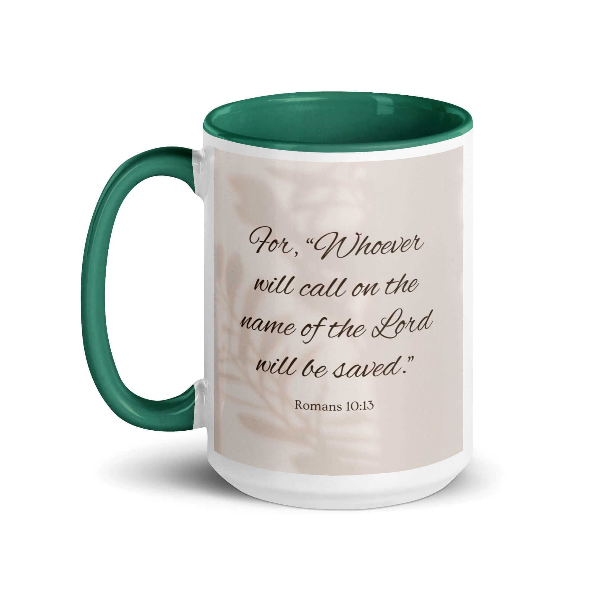 Romans 10:13 Bible Verse, Whoever White Ceramic Mug with Color Inside