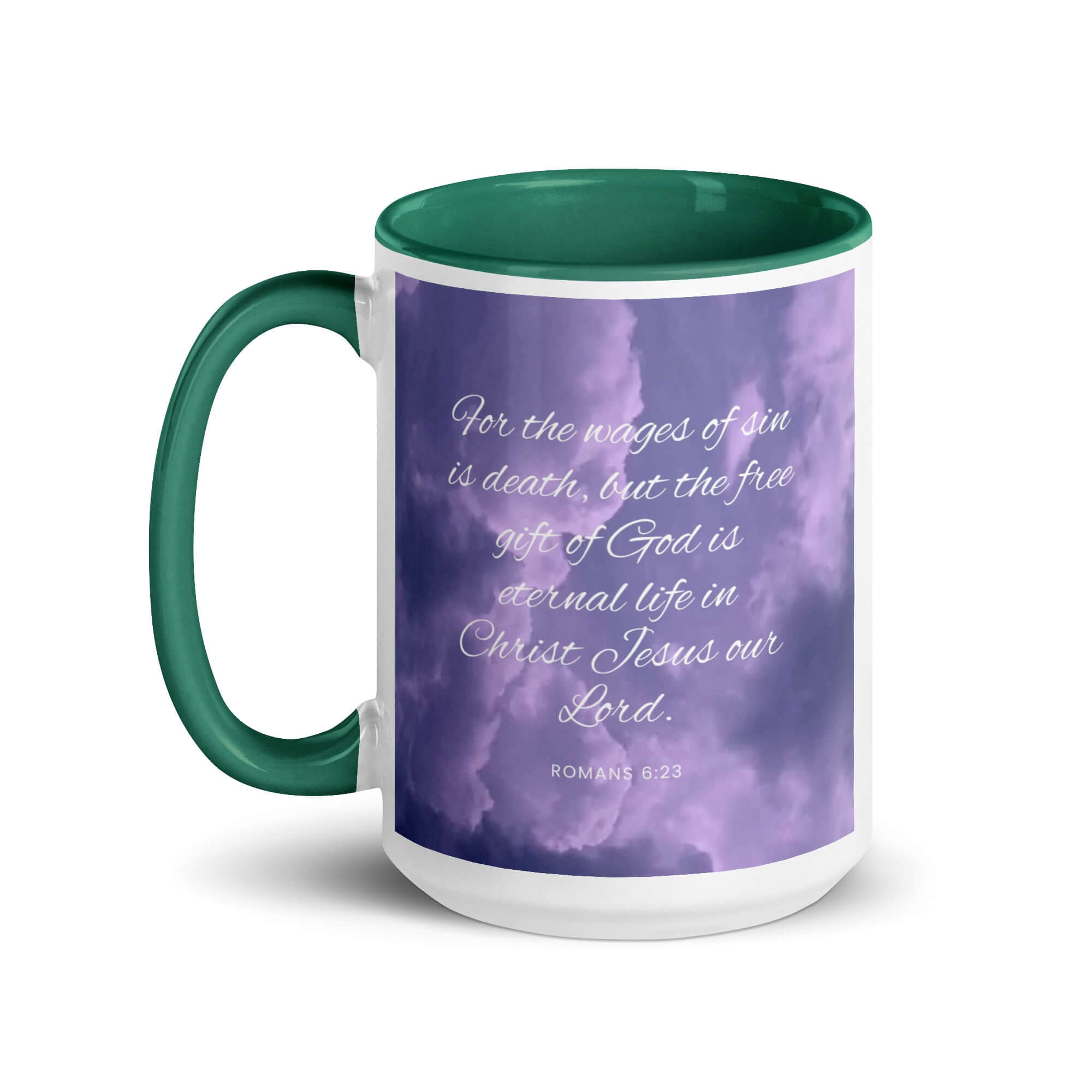 Romans 6:23 Bible Verse, free gift White Ceramic Mug with Color Inside