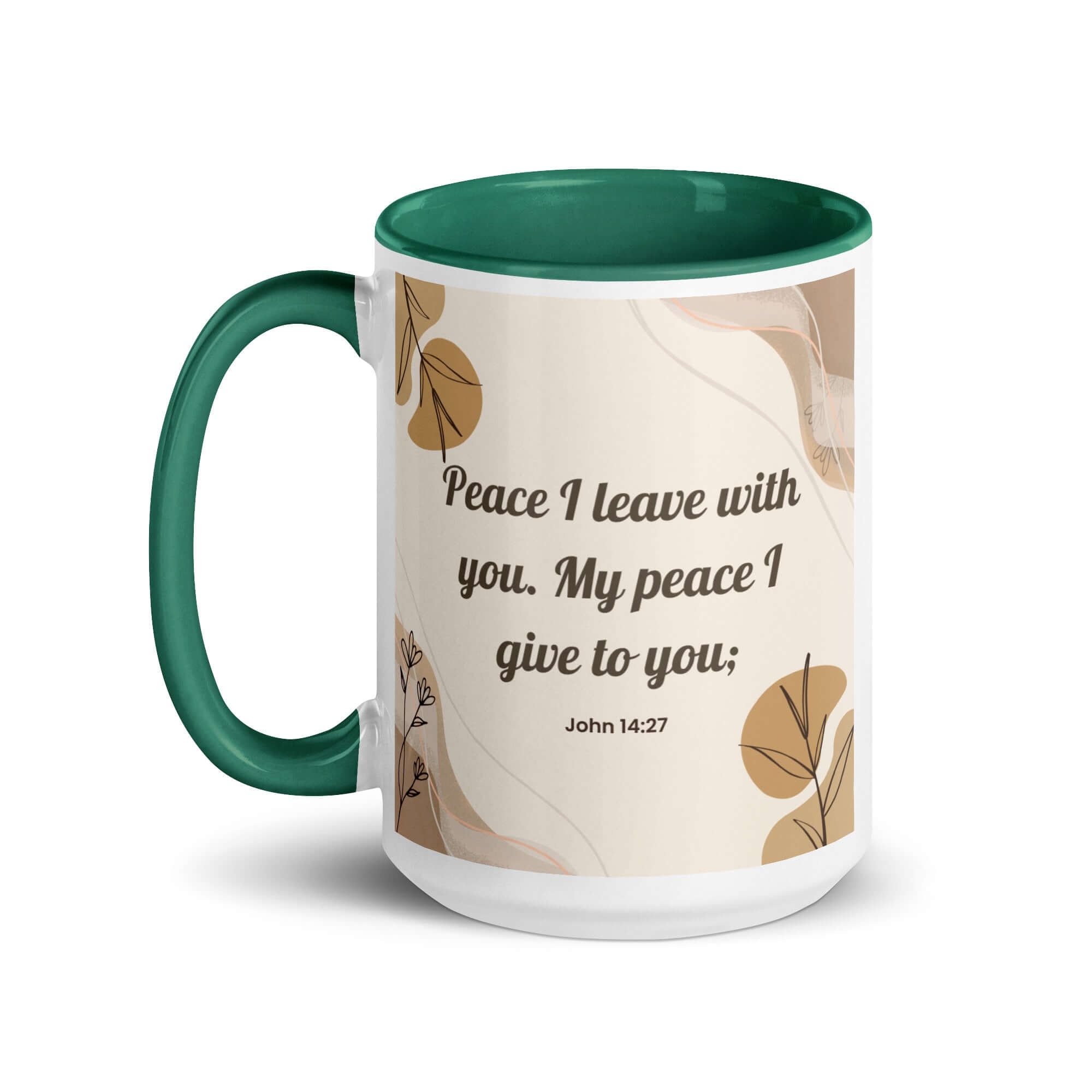 John 14:27 Bible Verse, Peace I White Ceramic Mug with Color Inside