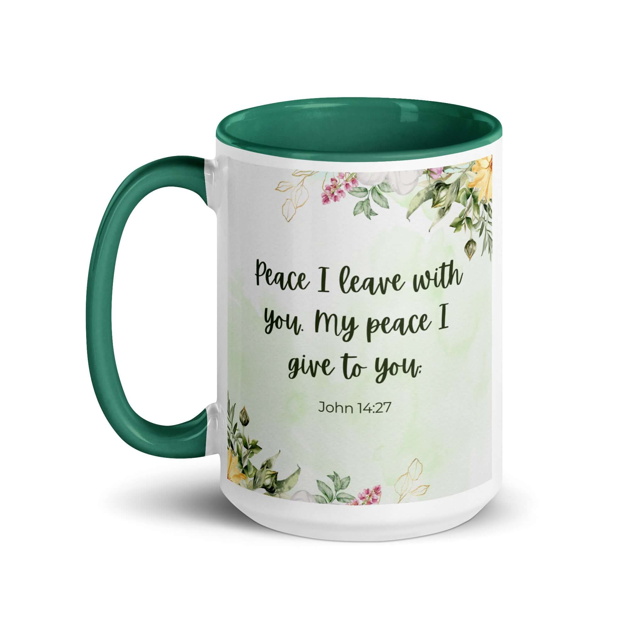 John 14:27 Bible Verse, My peace White Ceramic Mug with Color Inside