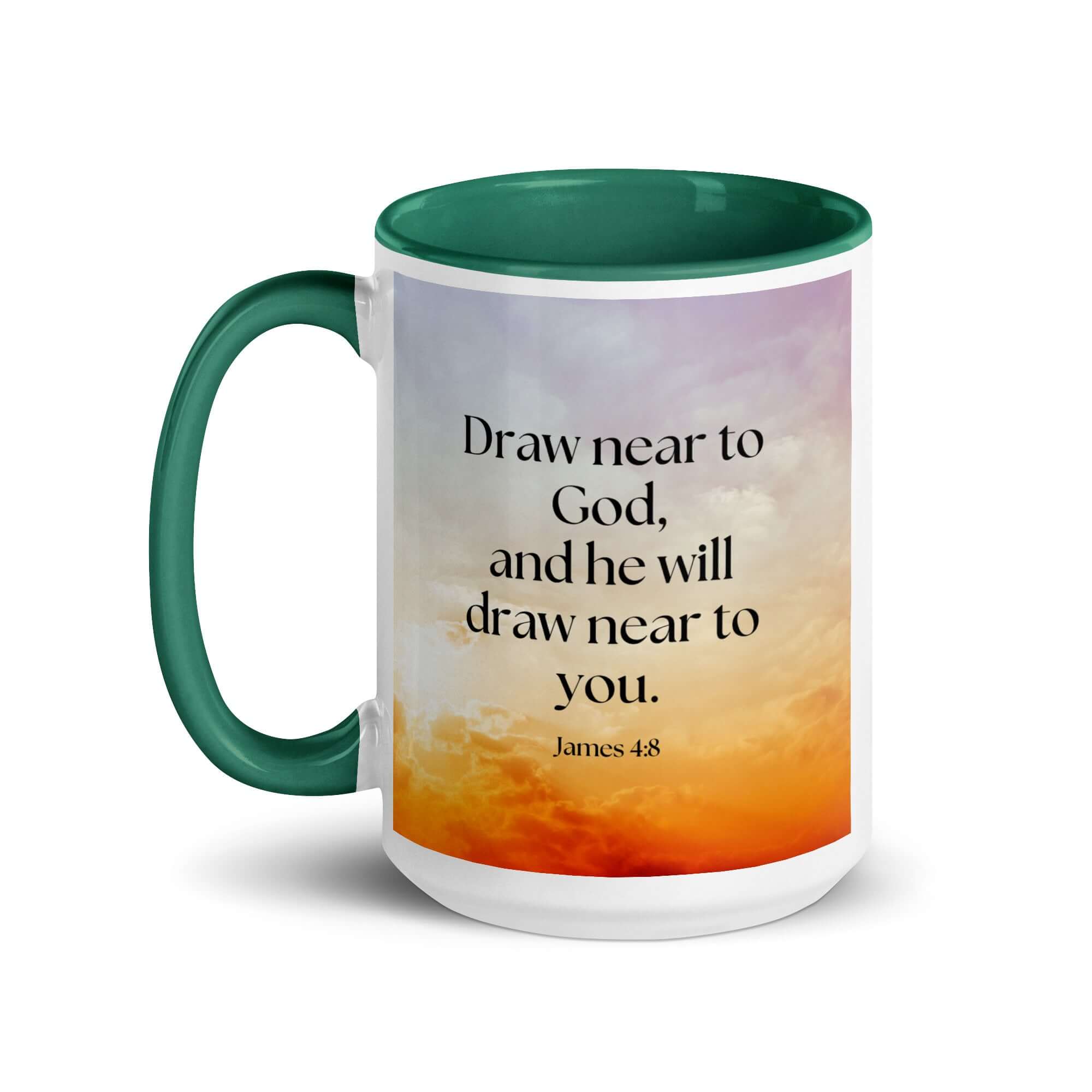 James 4:8 Bible Verse, he will draw White Ceramic Mug with Color Inside
