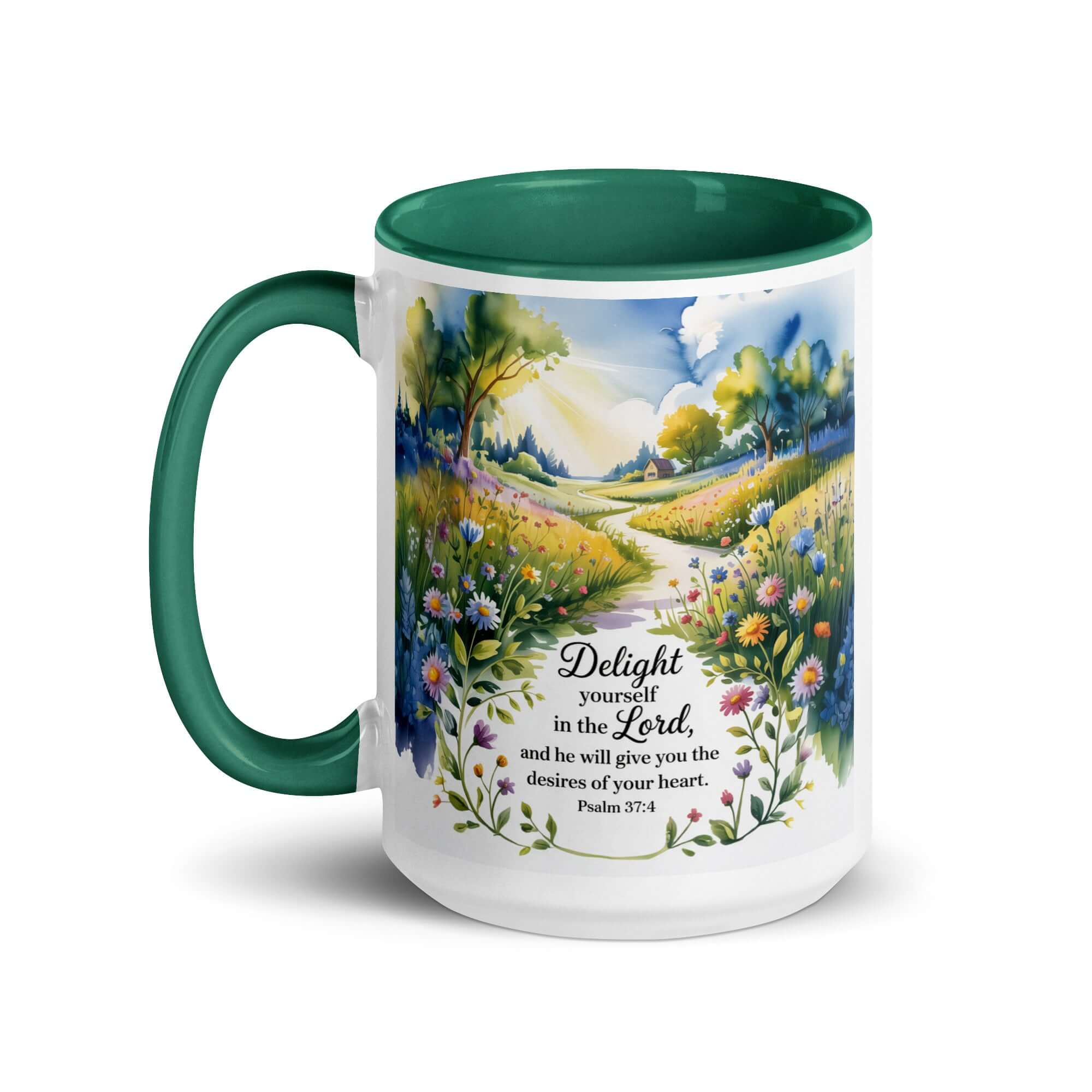 Psalm 37:4 Bible Verse, desires White Ceramic Mug with Color Inside