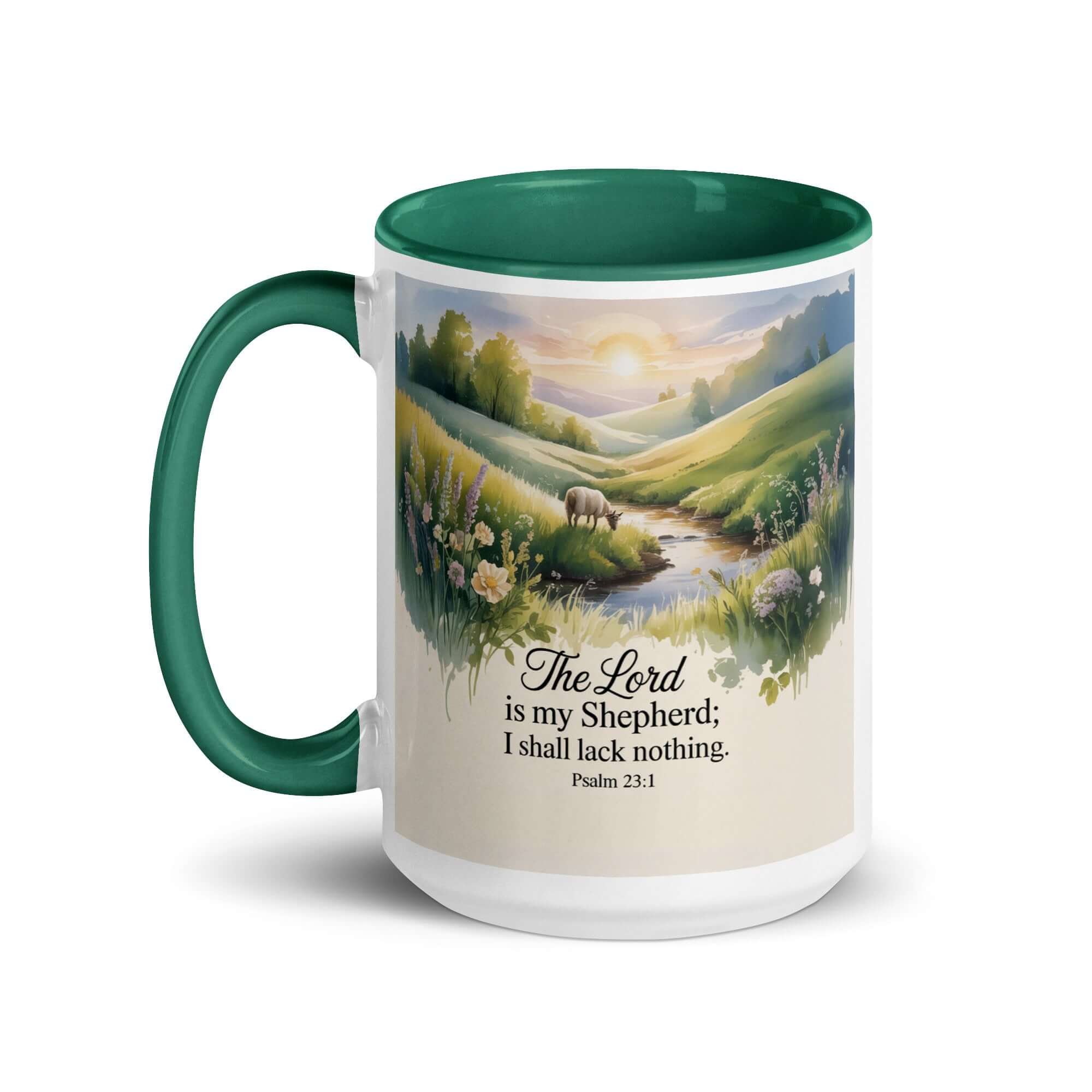 Psalm 23:1 Bible Verse, Lord White Ceramic Mug with Color Inside