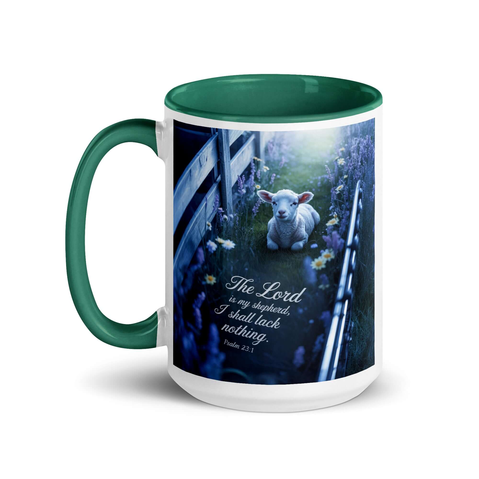 Psalm 23:1 Bible Verse, Shepherd White Ceramic Mug with Color Inside