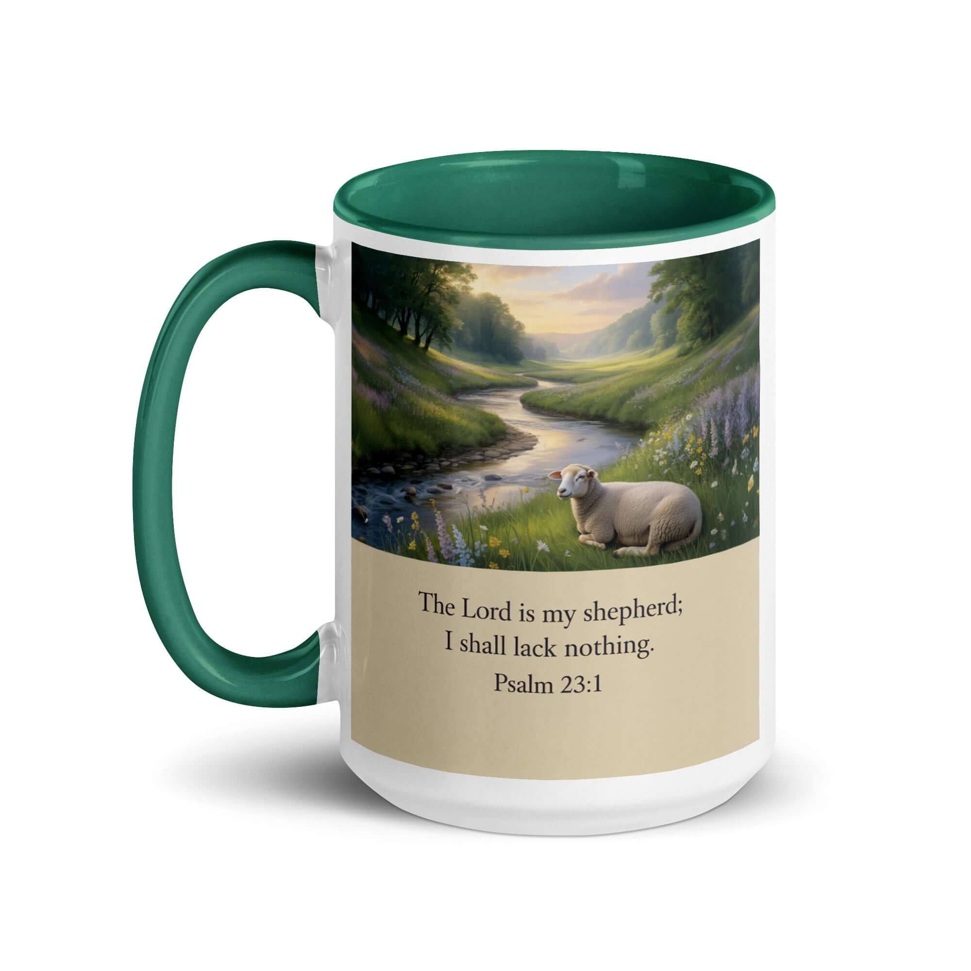Psalm 23:1 Bible Verse, I shall White Ceramic Mug with Color Inside