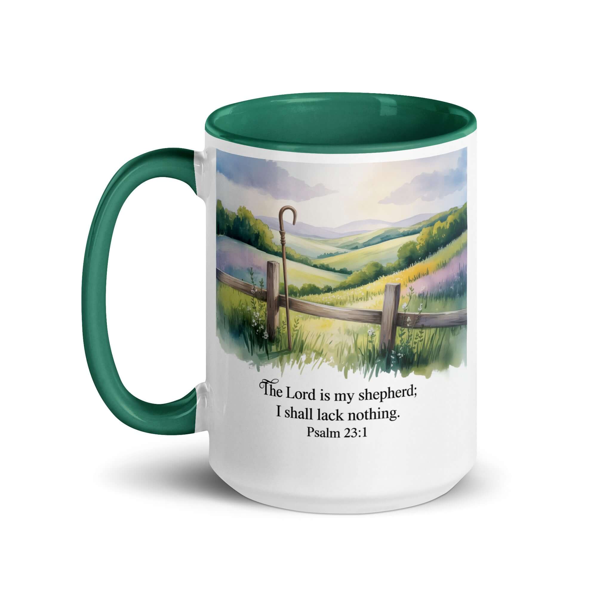Psalm 23:1 Bible Verse, Lack White Ceramic Mug with Color Inside