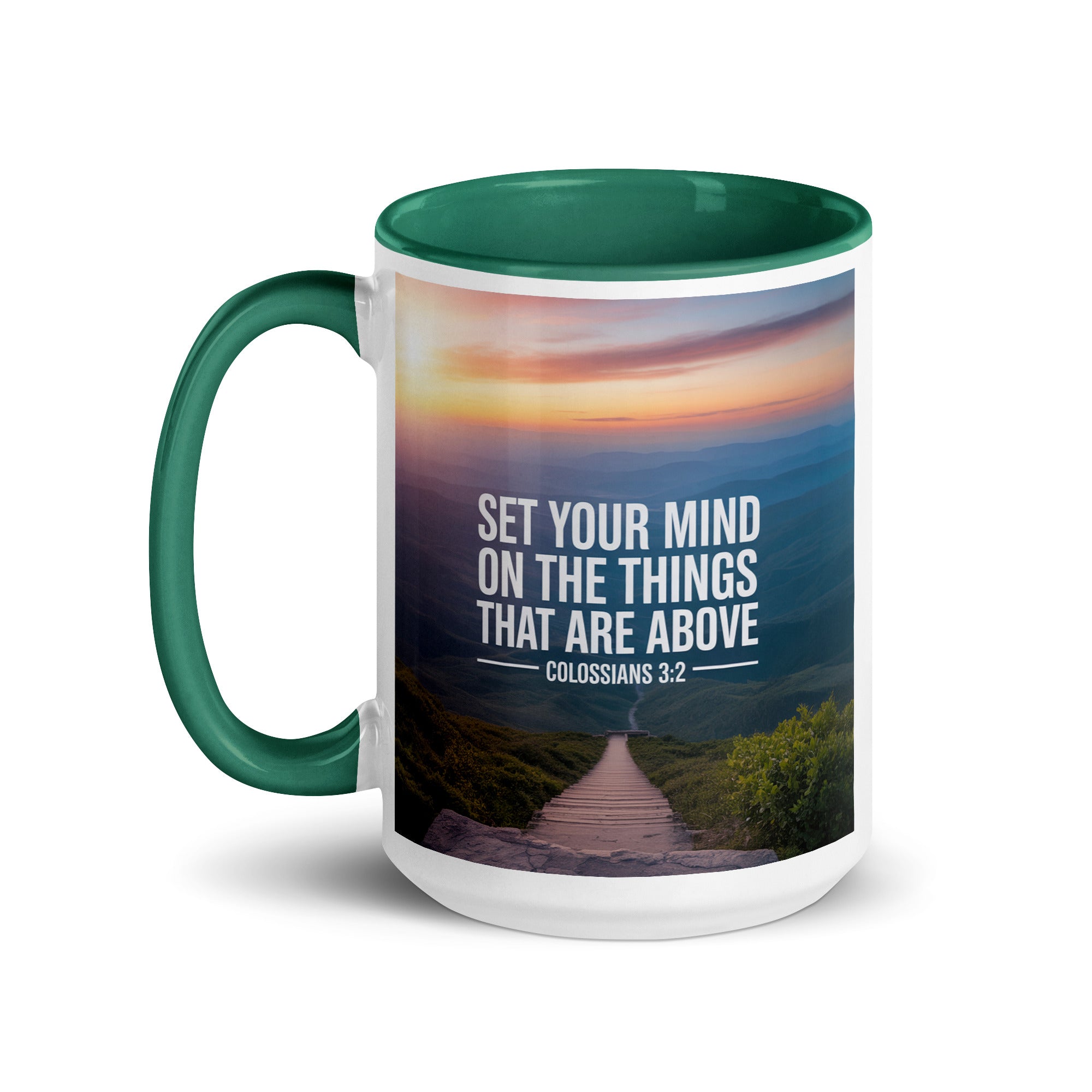 Colossians 3:2 Bible Verse your mind White Ceramic Mug with Color Inside