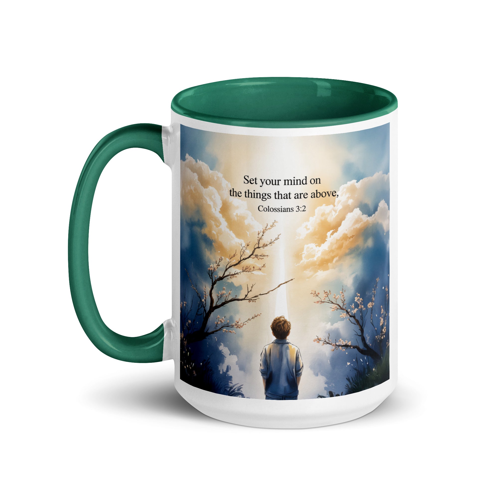 Colossians 3:2 Bible Verse the things White Ceramic Mug with Color Inside