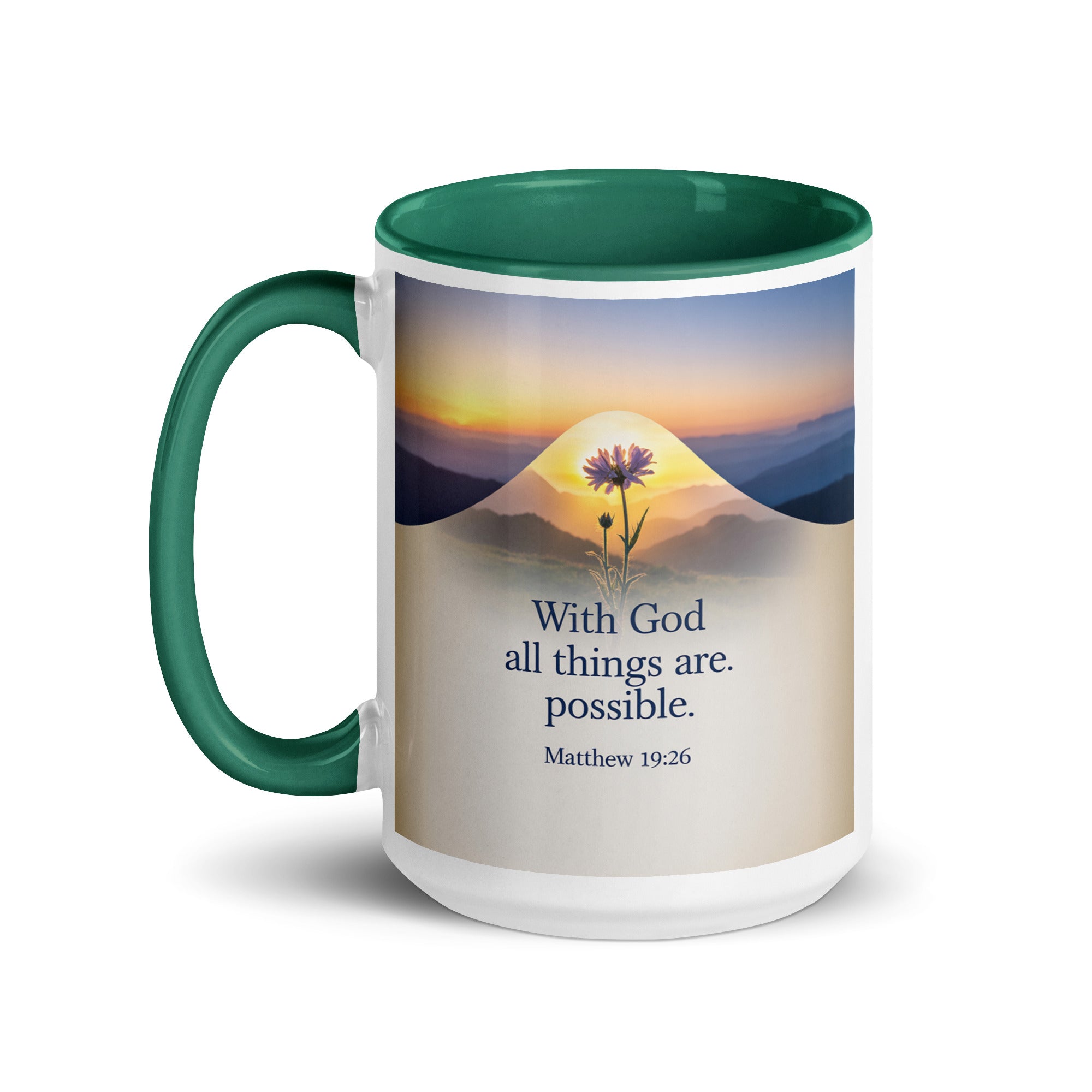 Matthew 19:26 Bible Verse at them White Ceramic Mug with Color Inside