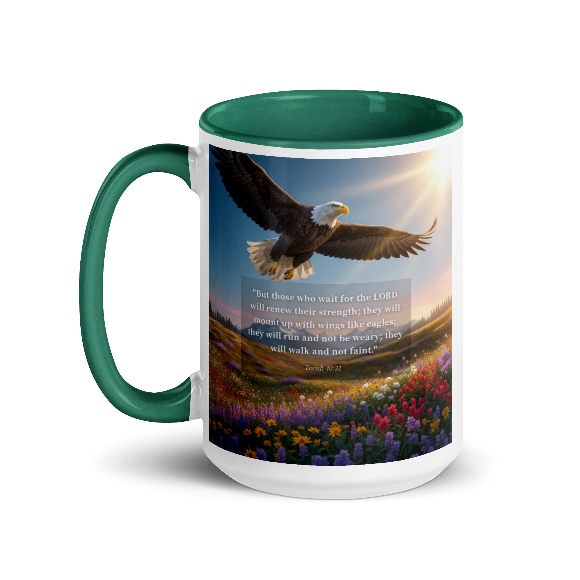 Isaiah 40:31 Bible Verse Who Wait White Ceramic Mug with Color Inside