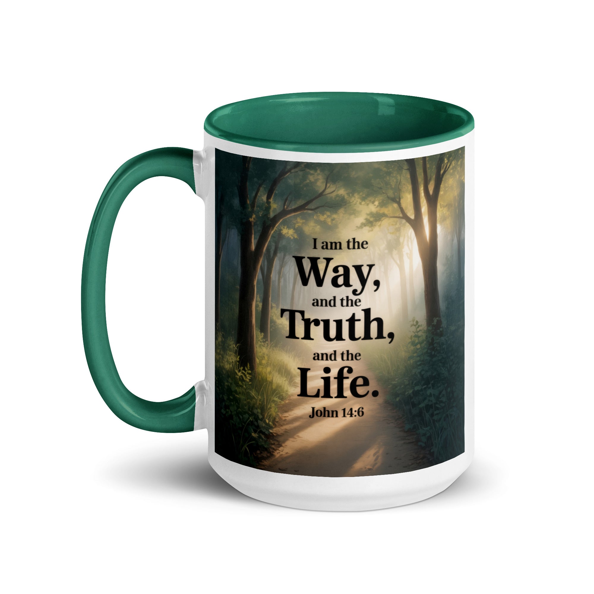 John 14:6 Bible Verse The Life White Ceramic Mug with Color Inside