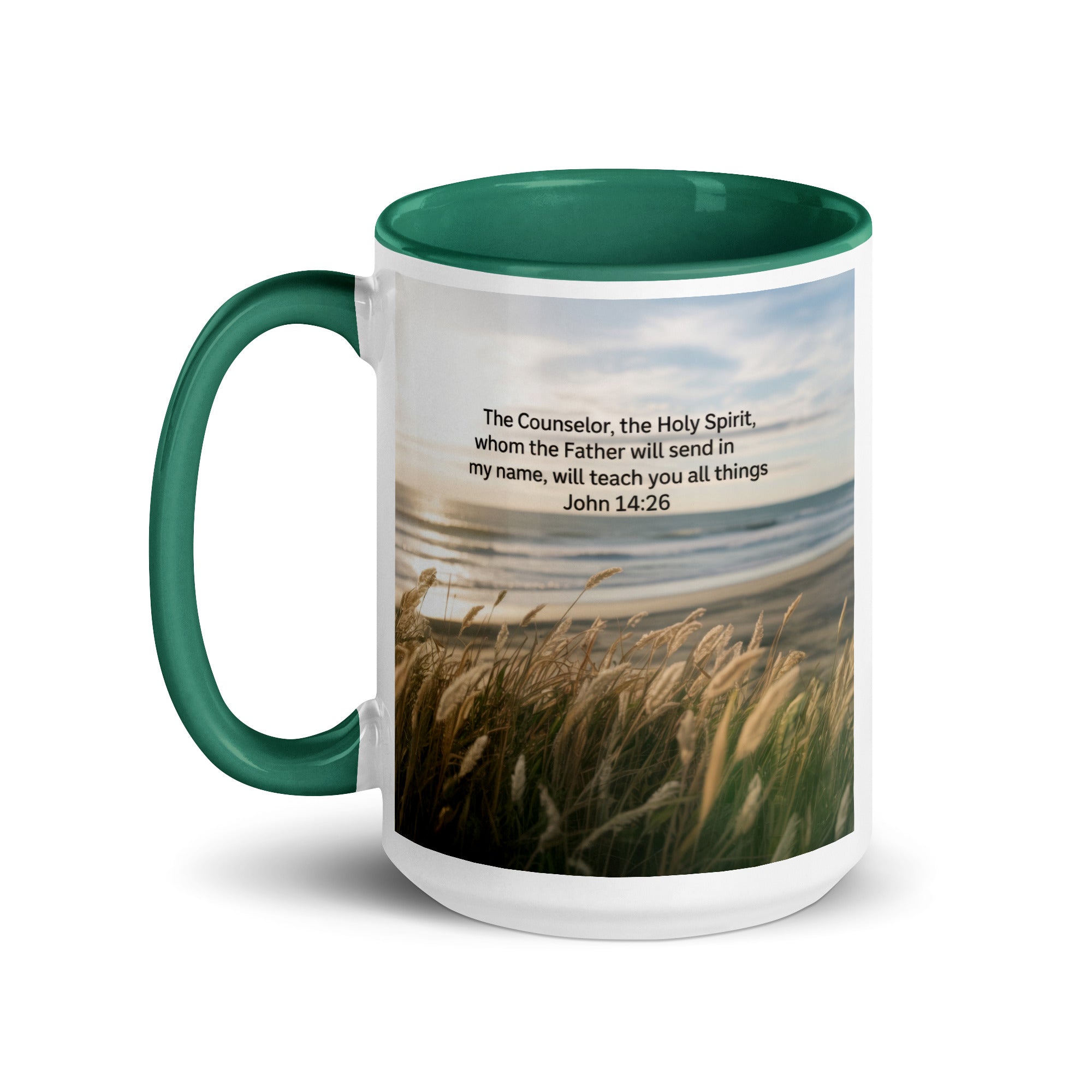 John 14:26 Bible Verse in my name White Ceramic Mug with Color Inside