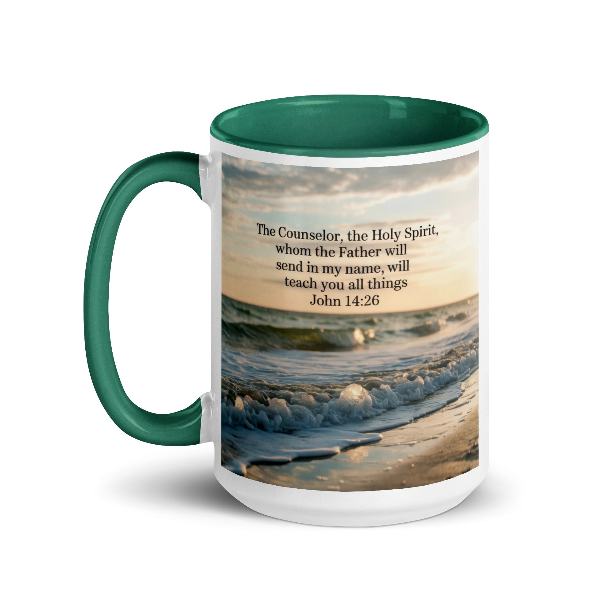 John 14:26 Bible Verse You All White Ceramic Mug with Color Inside