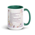 Isaiah 53:5 Bible Verse, by his wounds White Ceramic Mug with Color Inside Dark green 15 oz