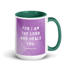 Exodus 15:26 Bible Verse, in his eyes White Ceramic Mug with Color Inside Dark green 15 oz