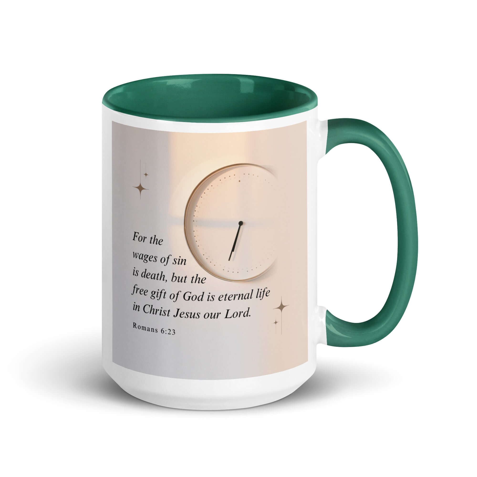 Romans 6:23 Bible Verse, our Lord White Ceramic Mug with Color Inside Dark green 15 oz