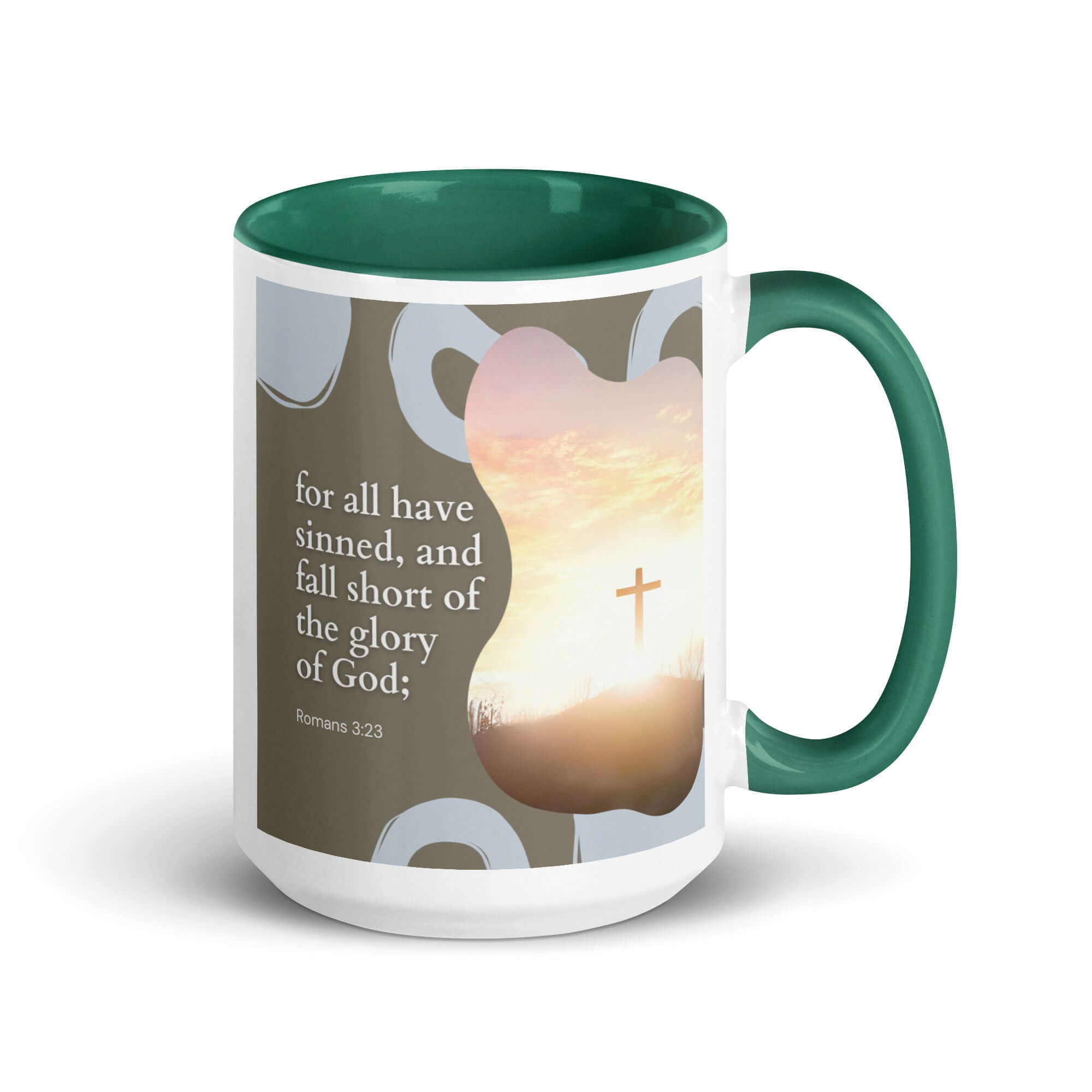 Romans 3:23 Bible Verse, the glory White Ceramic Mug with Color Inside Dark green 15 oz