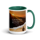 Romans 3:23 Bible Verse, of God White Ceramic Mug with Color Inside Dark green 15 oz