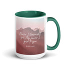 John 14:27 Bible Verse, I give you White Ceramic Mug with Color Inside Dark green 15 oz