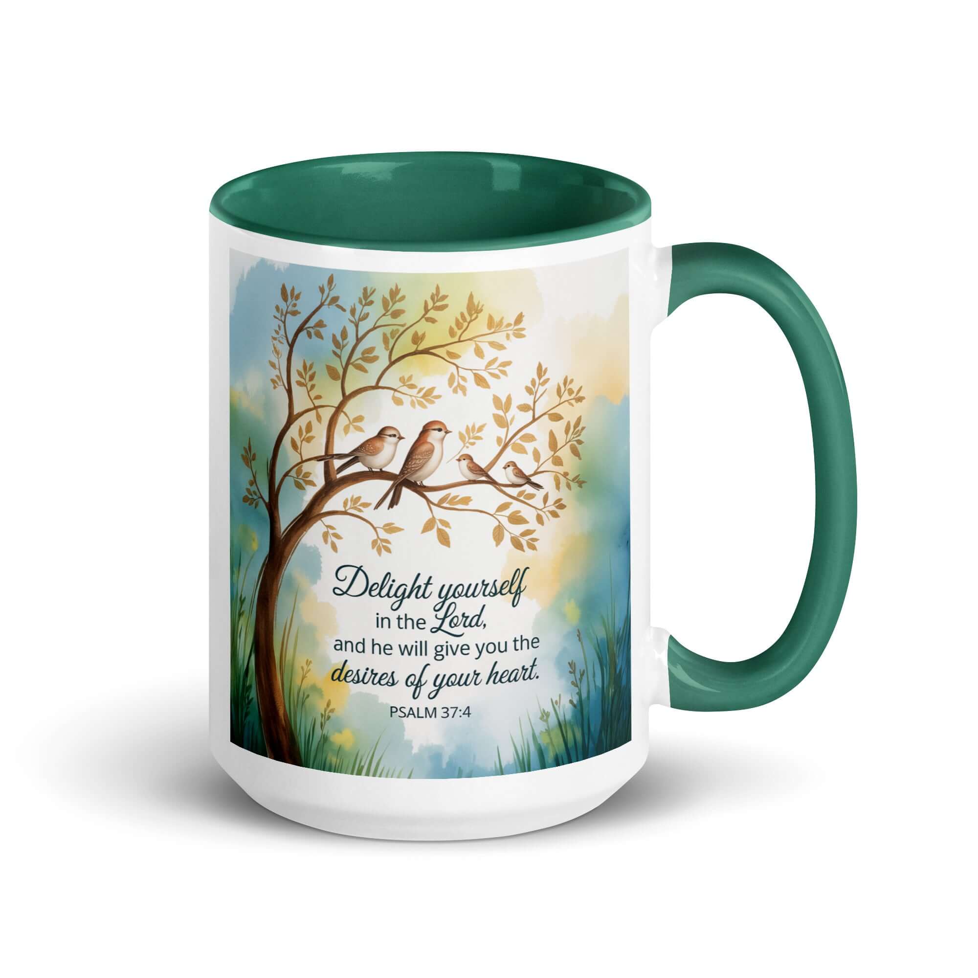 Psalm 37:4 Bible Verse, Yourself White Ceramic Mug with Color Inside Dark green 15 oz