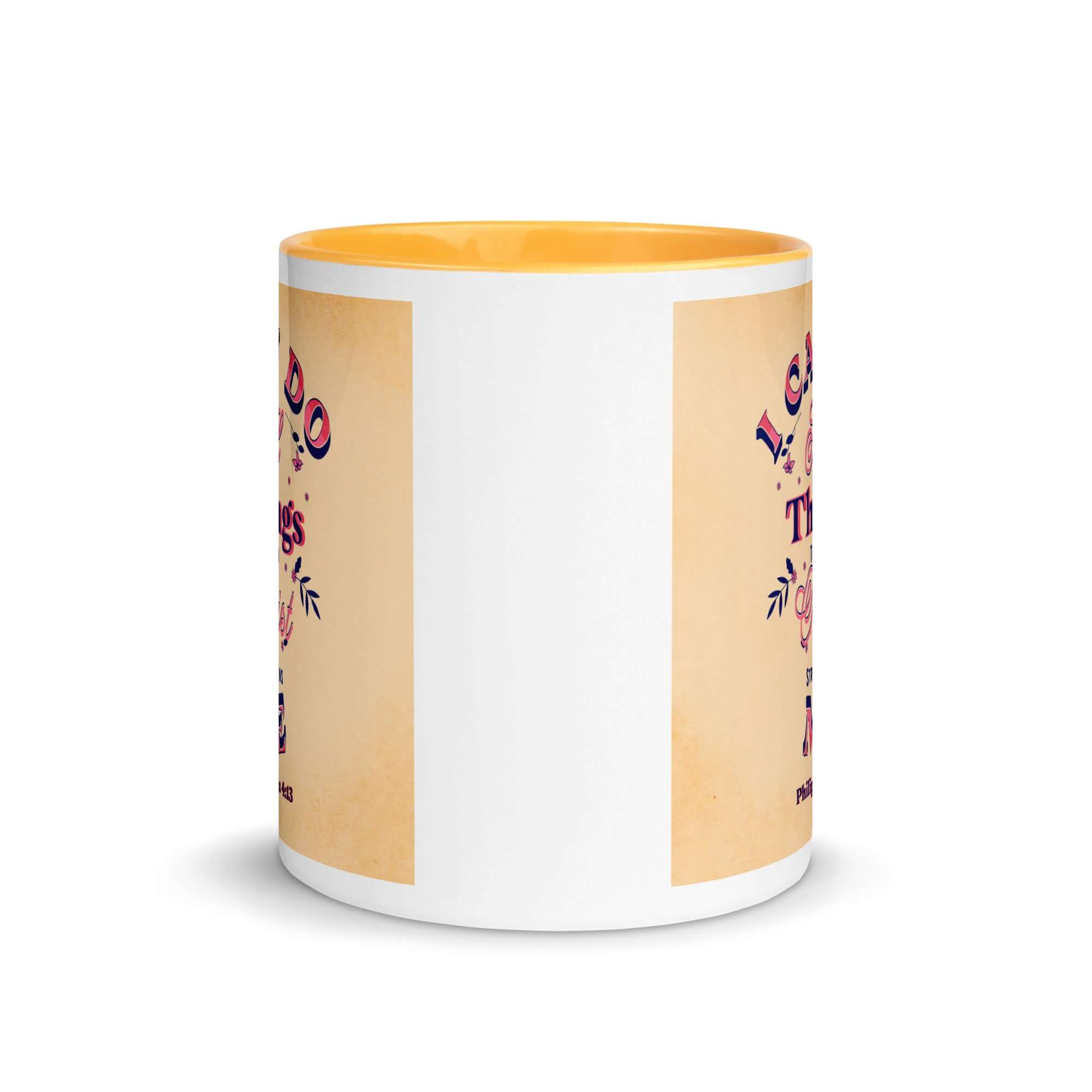 Philippians 4:13 Bible Verse, Christ Strengthens Me White Ceramic Mug with Color Inside