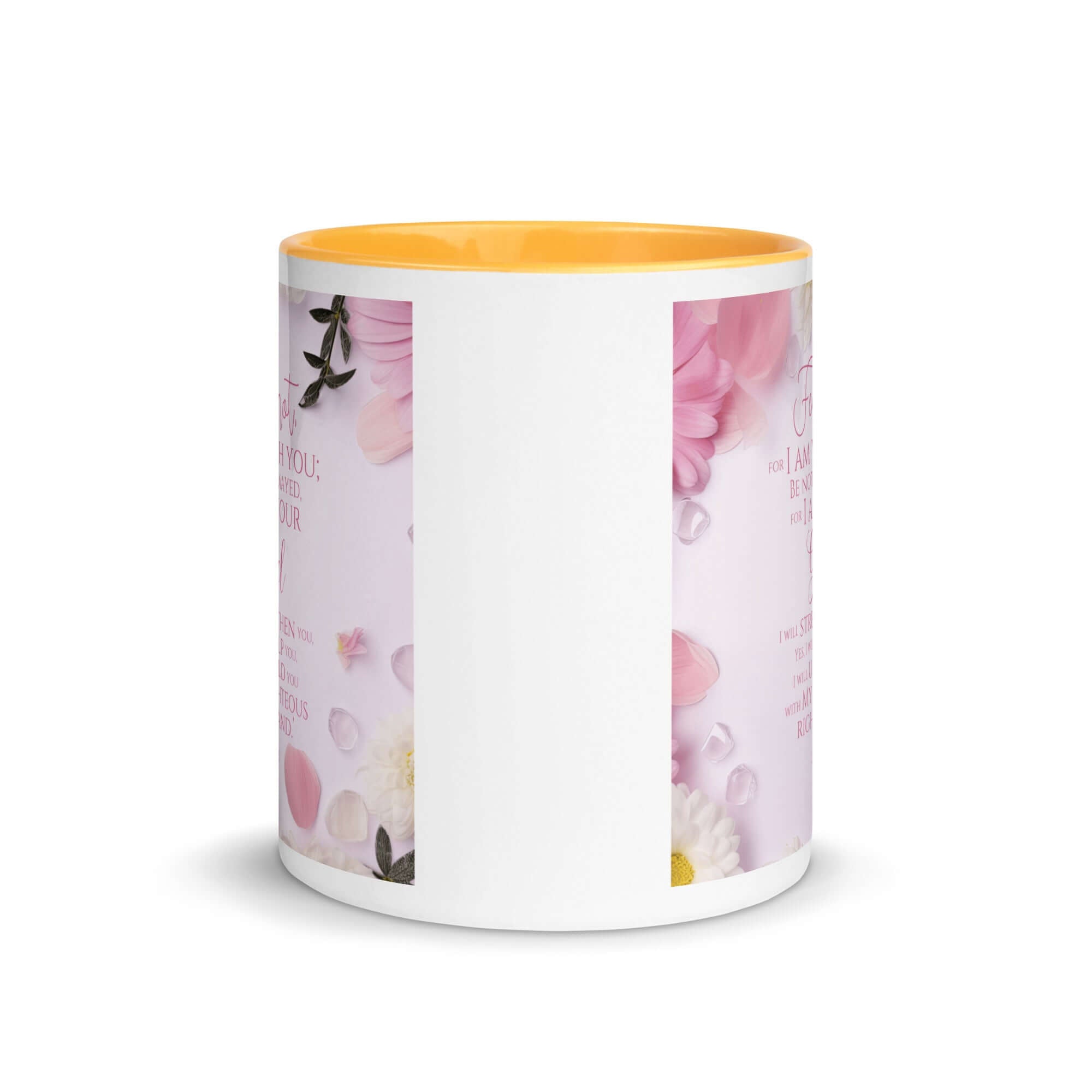 Isaiah 41:10 Bible Verse, God will strengthen you White Ceramic Mug with Color Inside