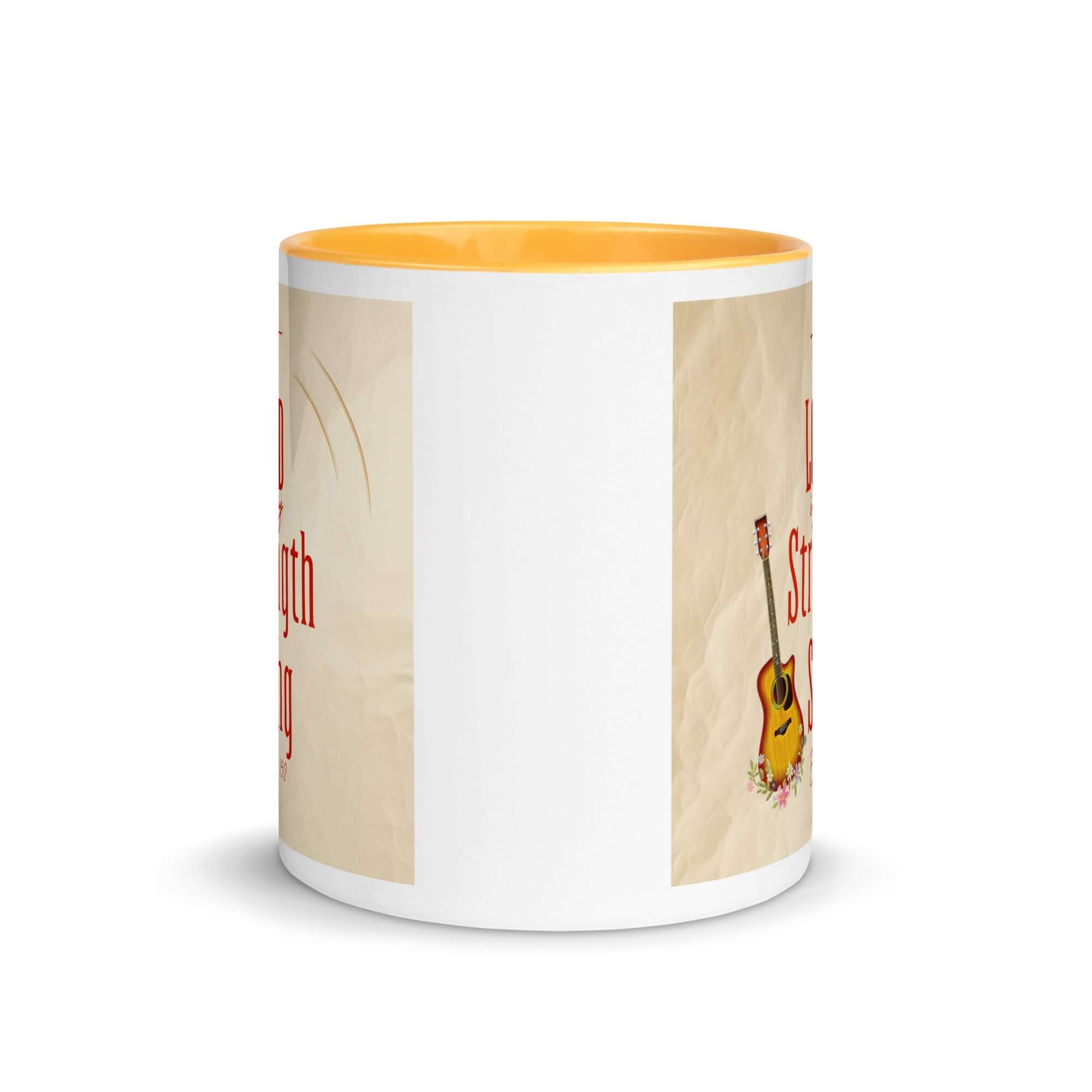 Exodus 15:2 Bible Verse, The LORD is my strength White Ceramic Mug with Color Inside