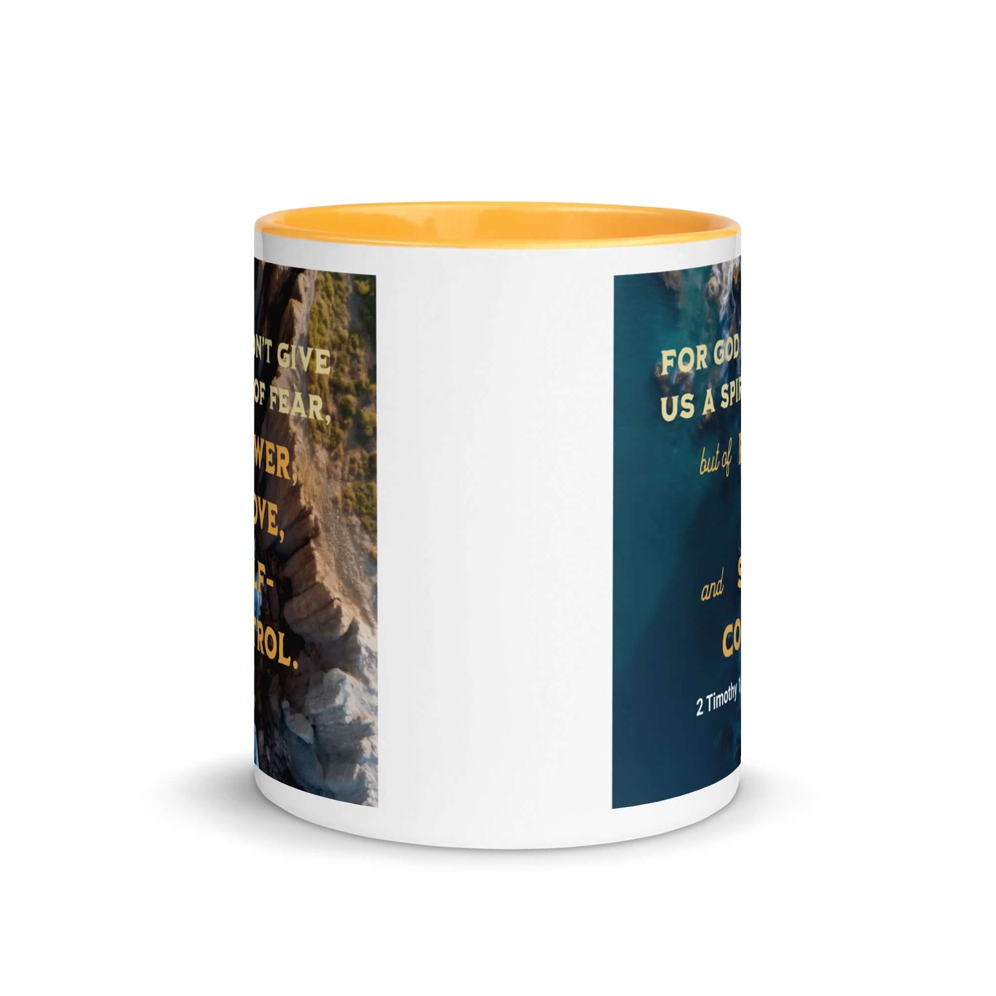 2 Timothy 1:7 Bible Verse, Power, Love, Self-Control White Ceramic Mug with Color Inside