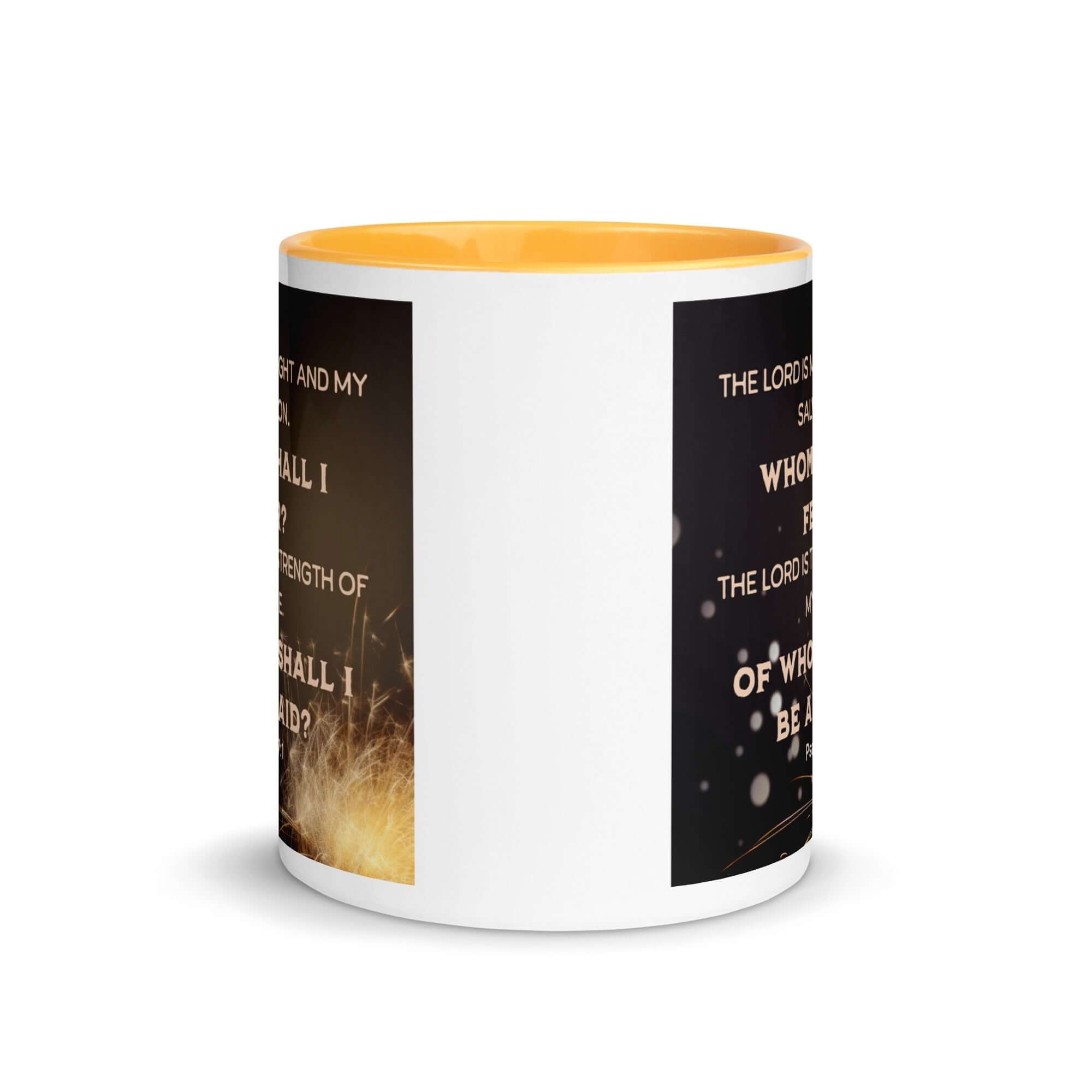 Psalm 27:1 Bible Verse, The LORD is My Light White Ceramic Mug with Color Inside